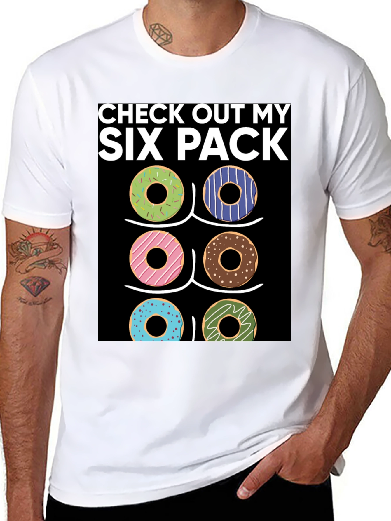 Black Six Pack Donuts T-Shirt - Funny Gym Workout Tee view 8