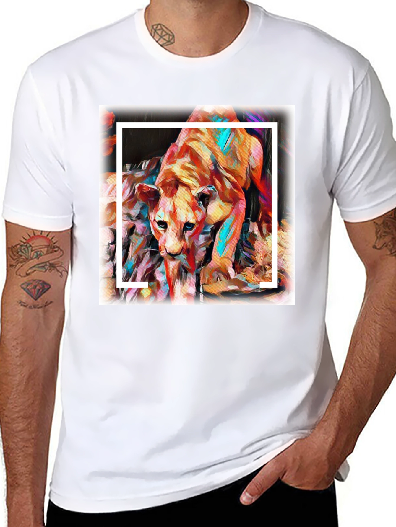 Black Abstract Lion Graphic Tee - Men's Black T-Shirt view 8