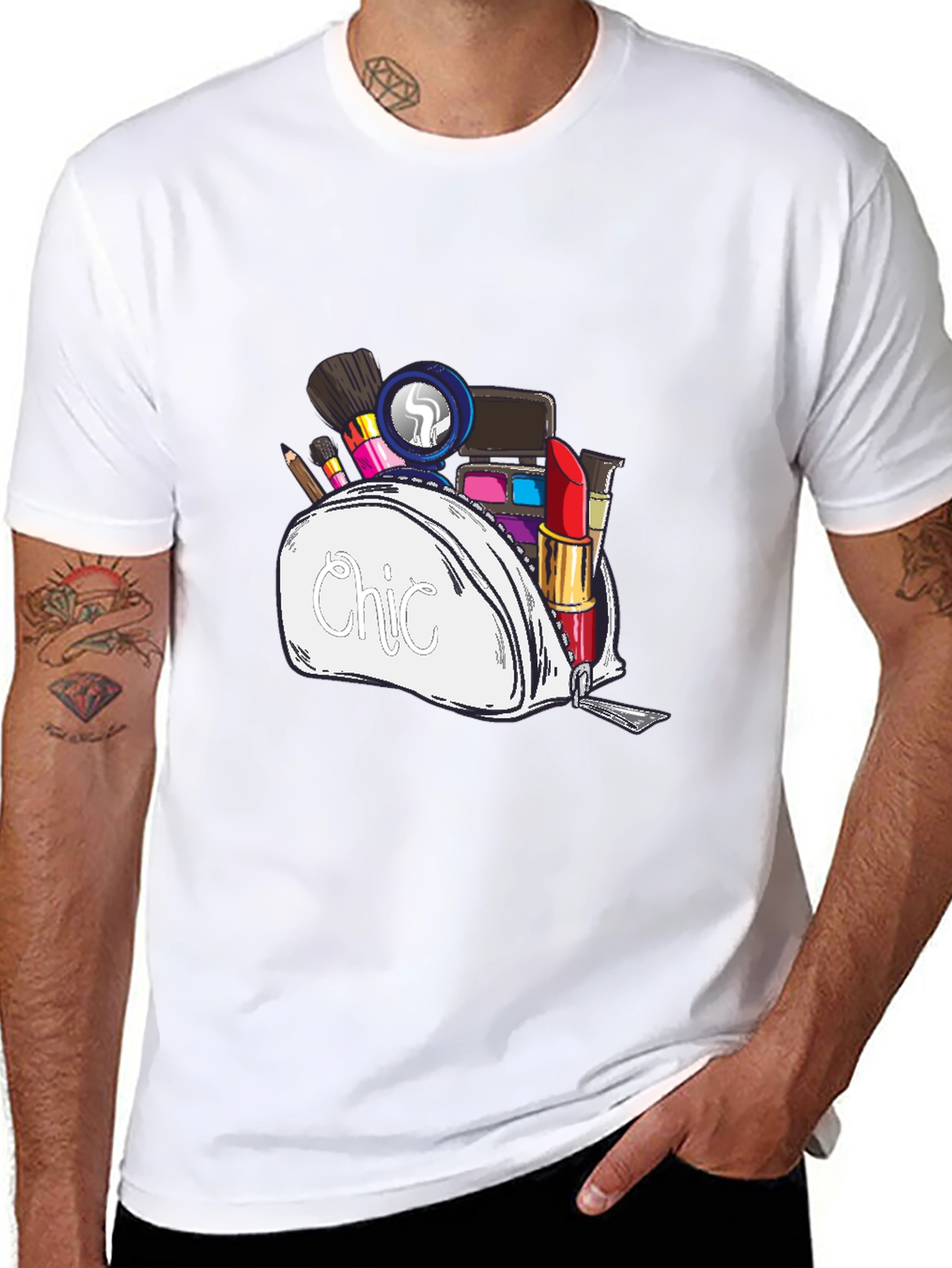 Black Chic Makeup Bag Graphic T-Shirt - Unisex Style view 8