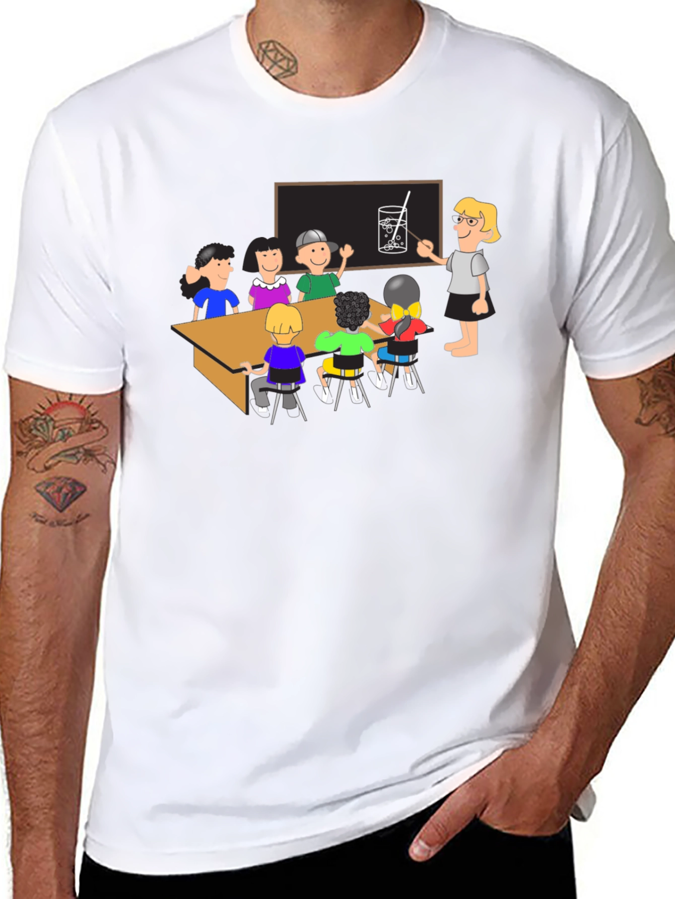 Black Cartoon School Kids Print Black T-Shirt view 8