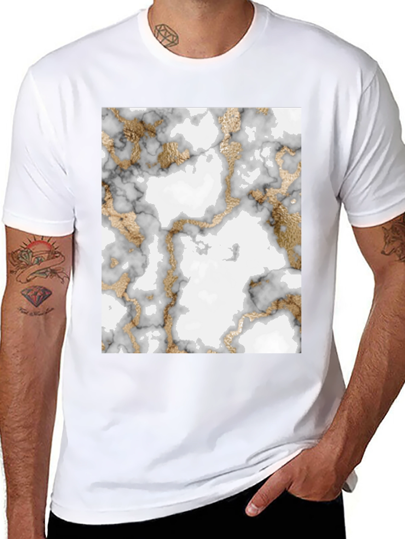 Black Marble & Gold Pattern T-Shirt view 8