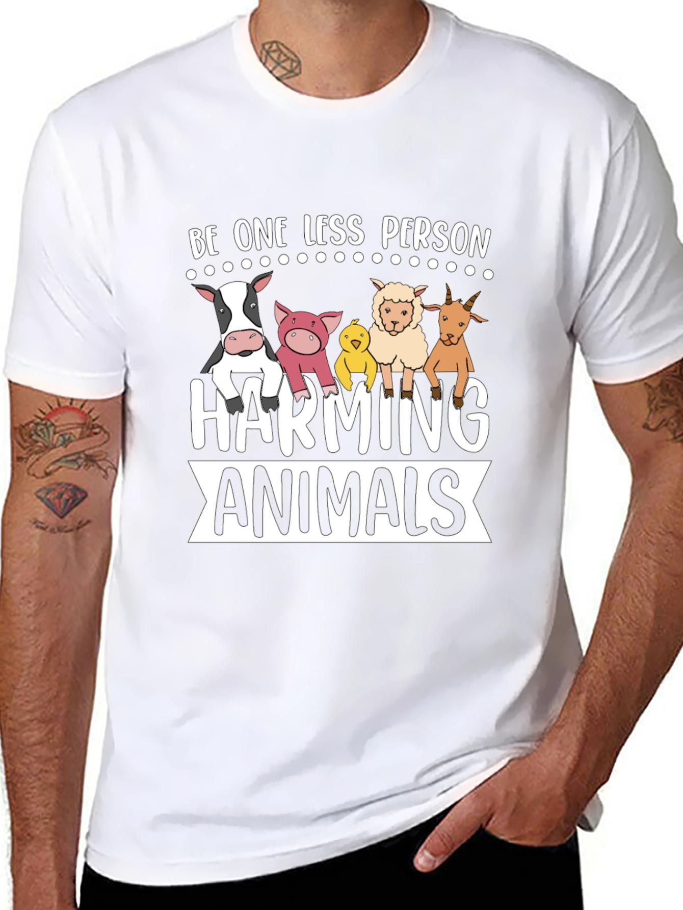 Black Be One Less Person Harming Animals Black T-Shirt view 8