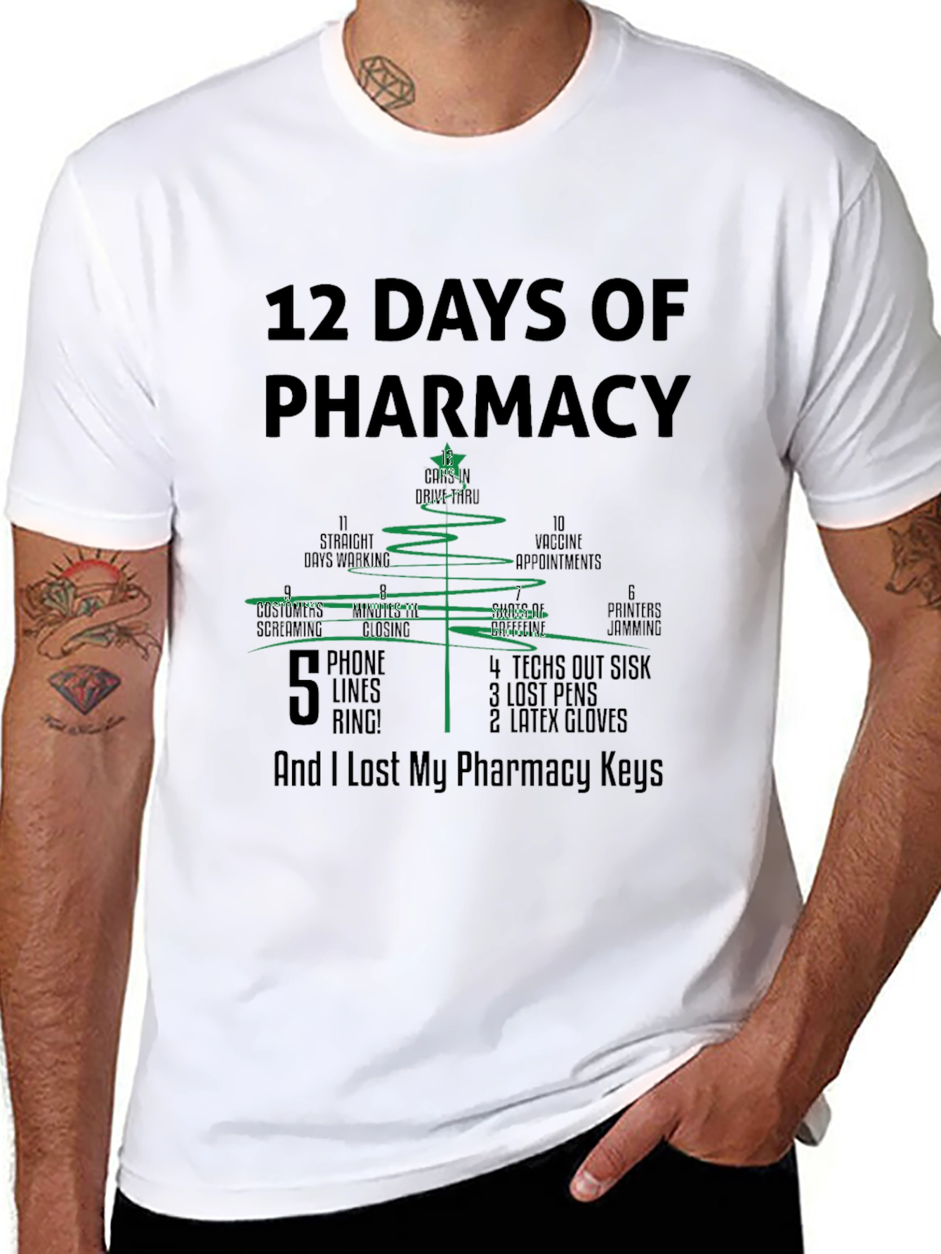 Black 12 Days of Pharmacy Christmas Tree T-Shirt view 8