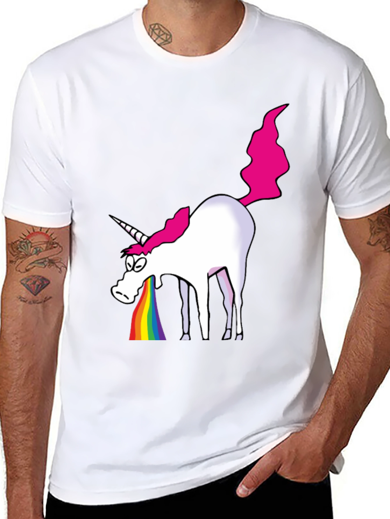 Black Unicorn Rainbow Vomit Graphic T-Shirt - Black Cotton Tee view 8