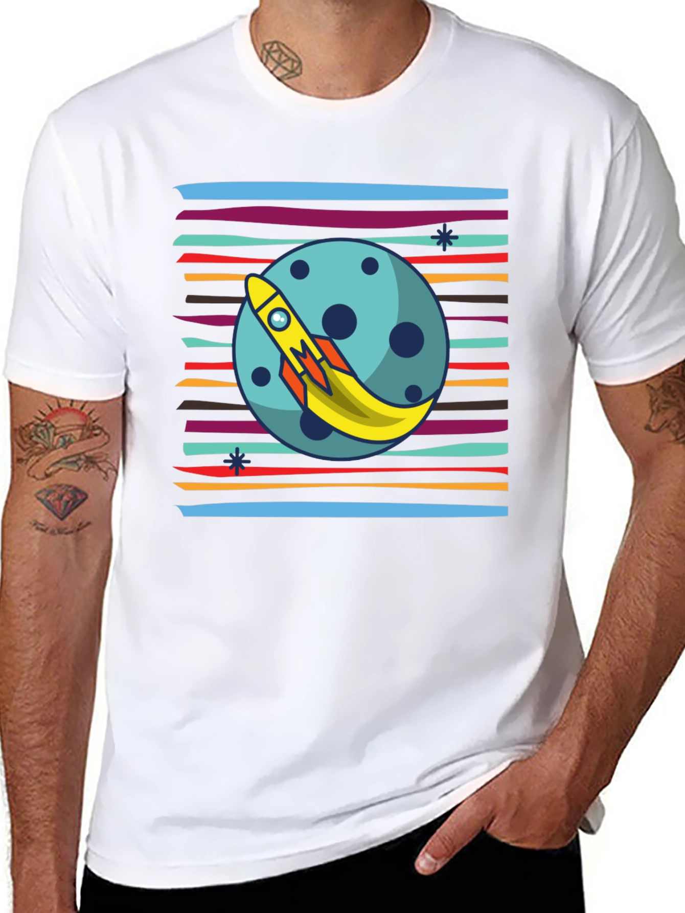 Black Retro Rocket Moon T-Shirt - Blast Off in Style! view 8