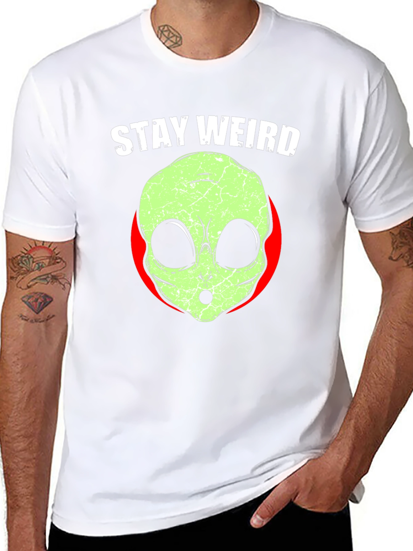 Black Stay Weird Alien Graphic Print Tee view 8