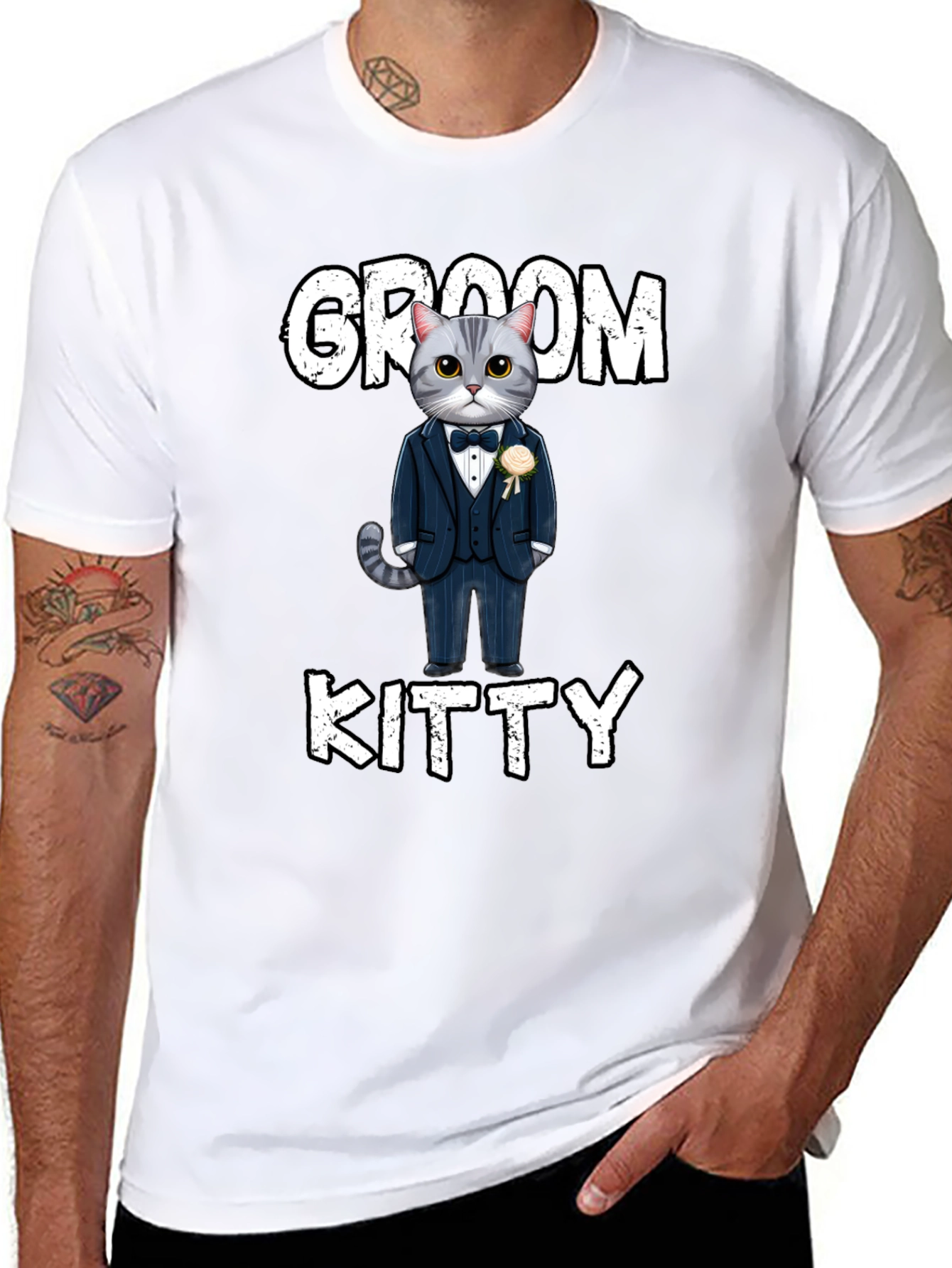 Black Groom Kitty T-Shirt - Cat Wedding Apparel view 8
