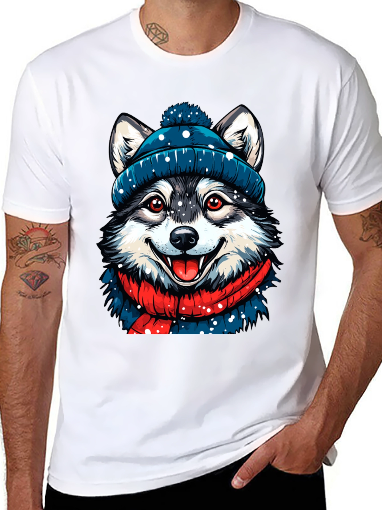 Black Festive Husky Graphic Tee - Winter Style view 8