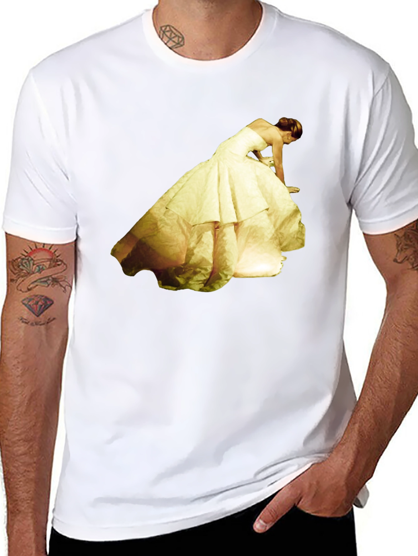 Black Black T-Shirt with Yellow Dress Graphic Tee view 8