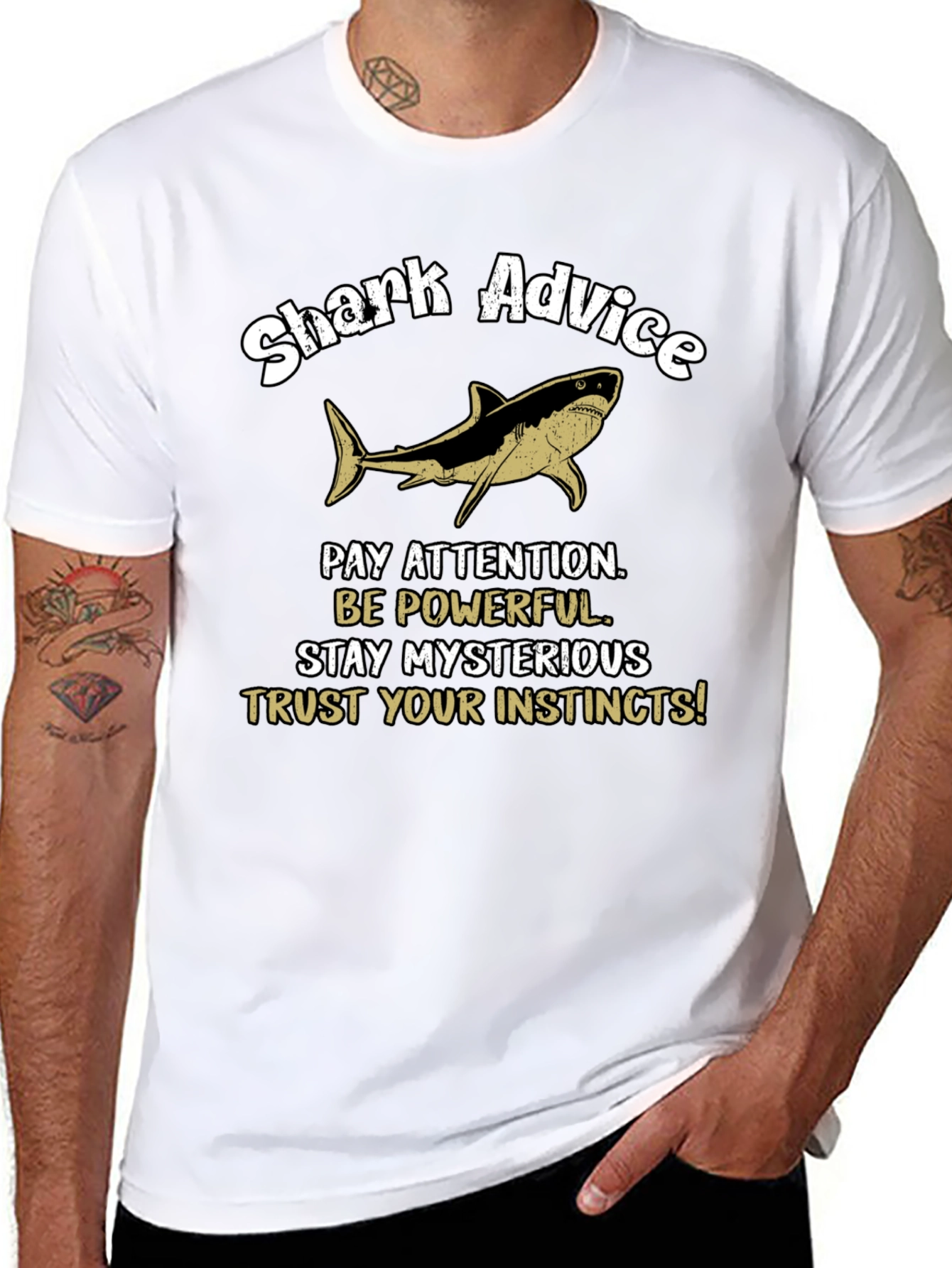 Black Shark Advice Graphic T-Shirt - Pay Attention Tee view 8