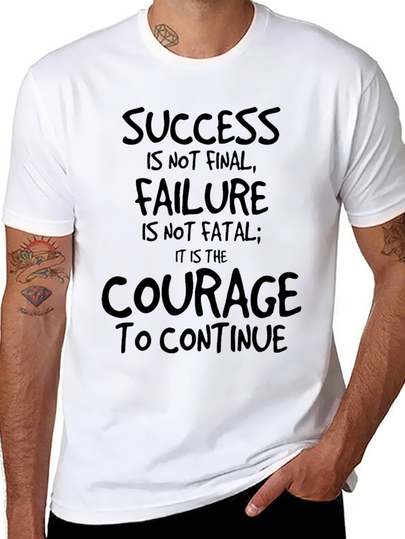 Black Motivational Graphic T-Shirt - Success, Failure, Courage view 8