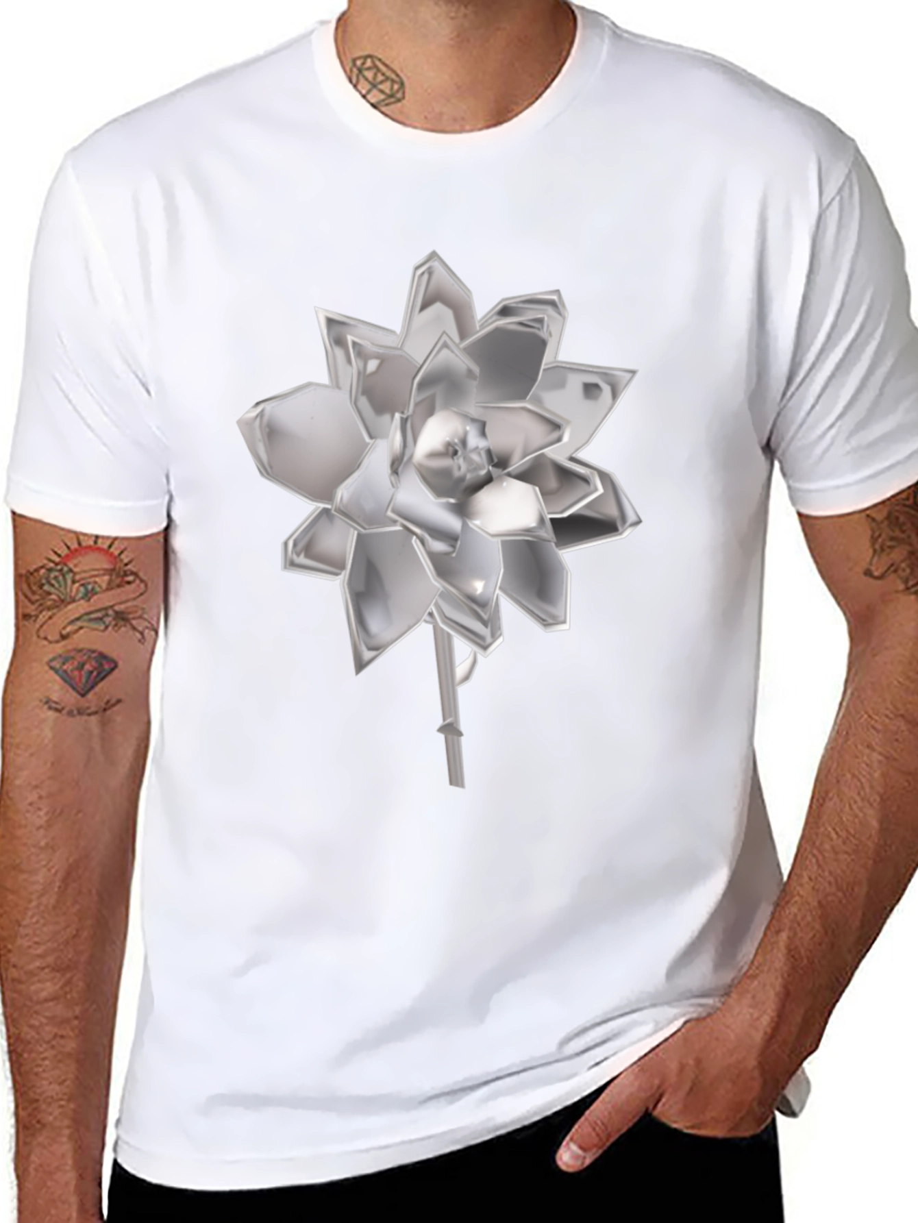 Black Modern Floral Graphic Tee - Sleek and Stylish view 8