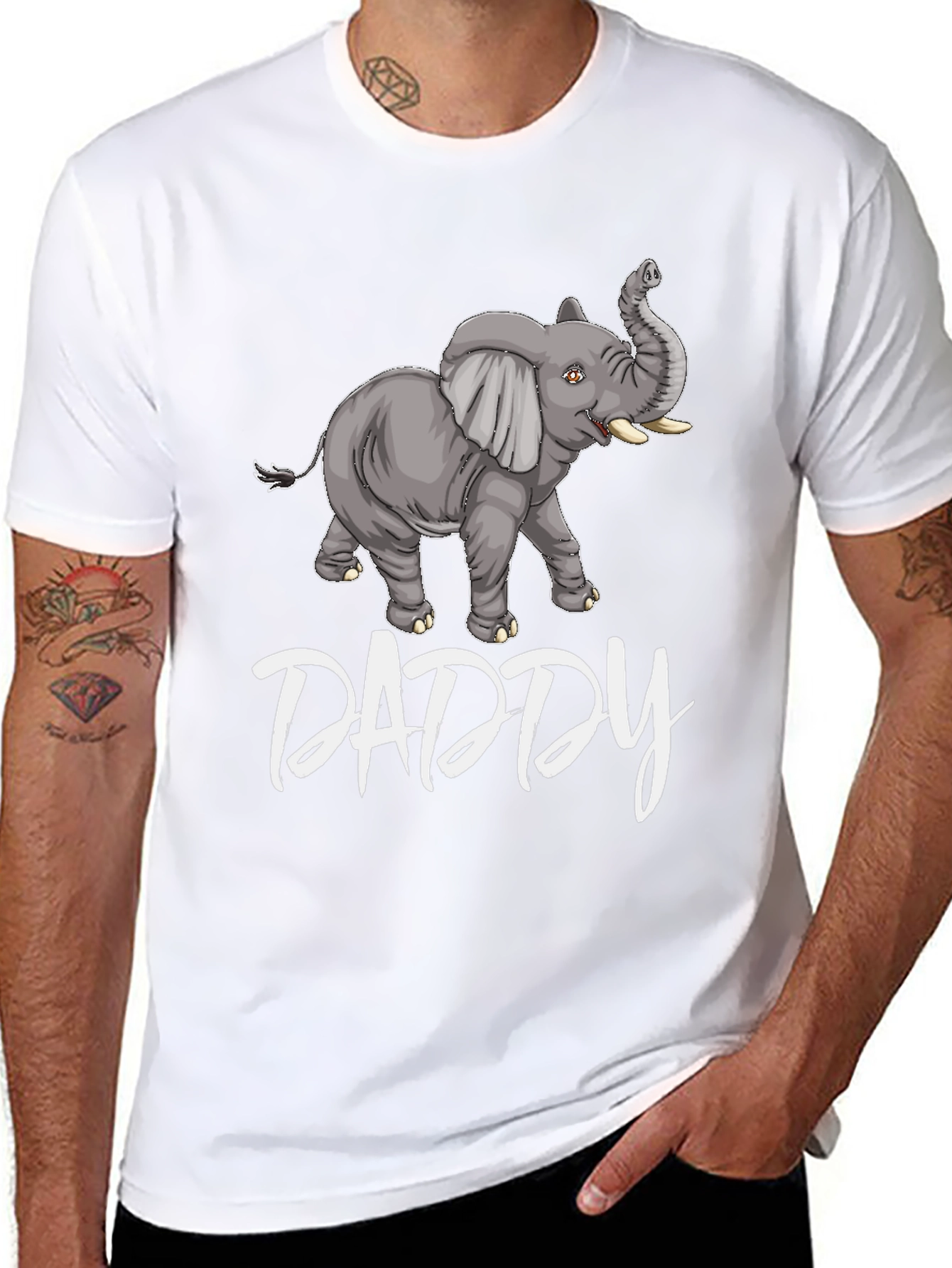 Black Daddy Elephant Graphic Tee - Black Cotton T-Shirt view 8