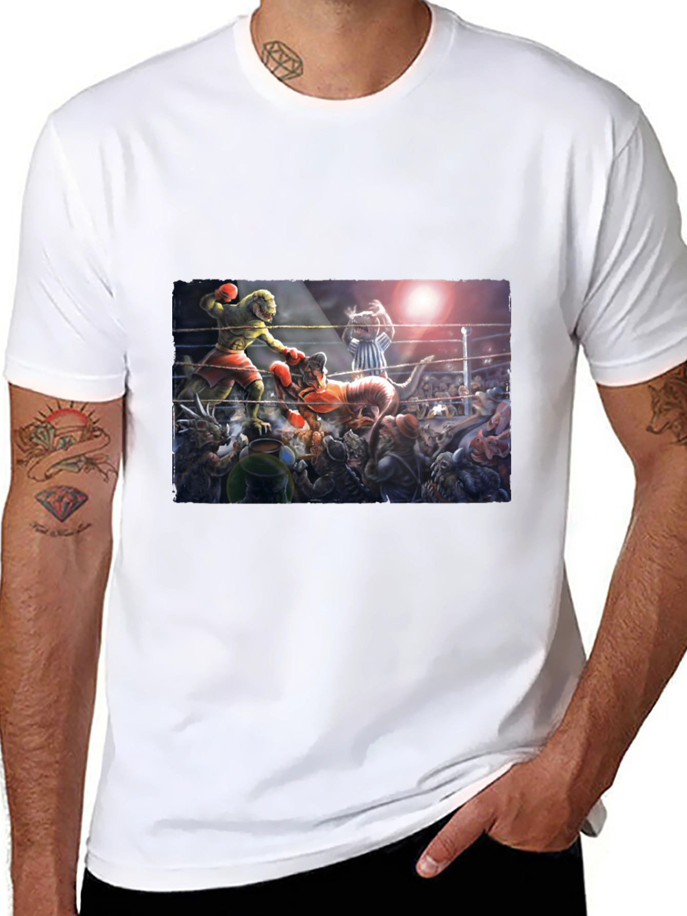 Black Dino Boxing Match Graphic Tee view 8