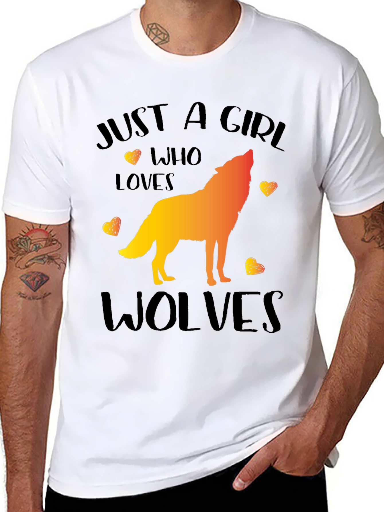 Black Just a Girl Who Loves Wolves Graphic T-Shirt view 8