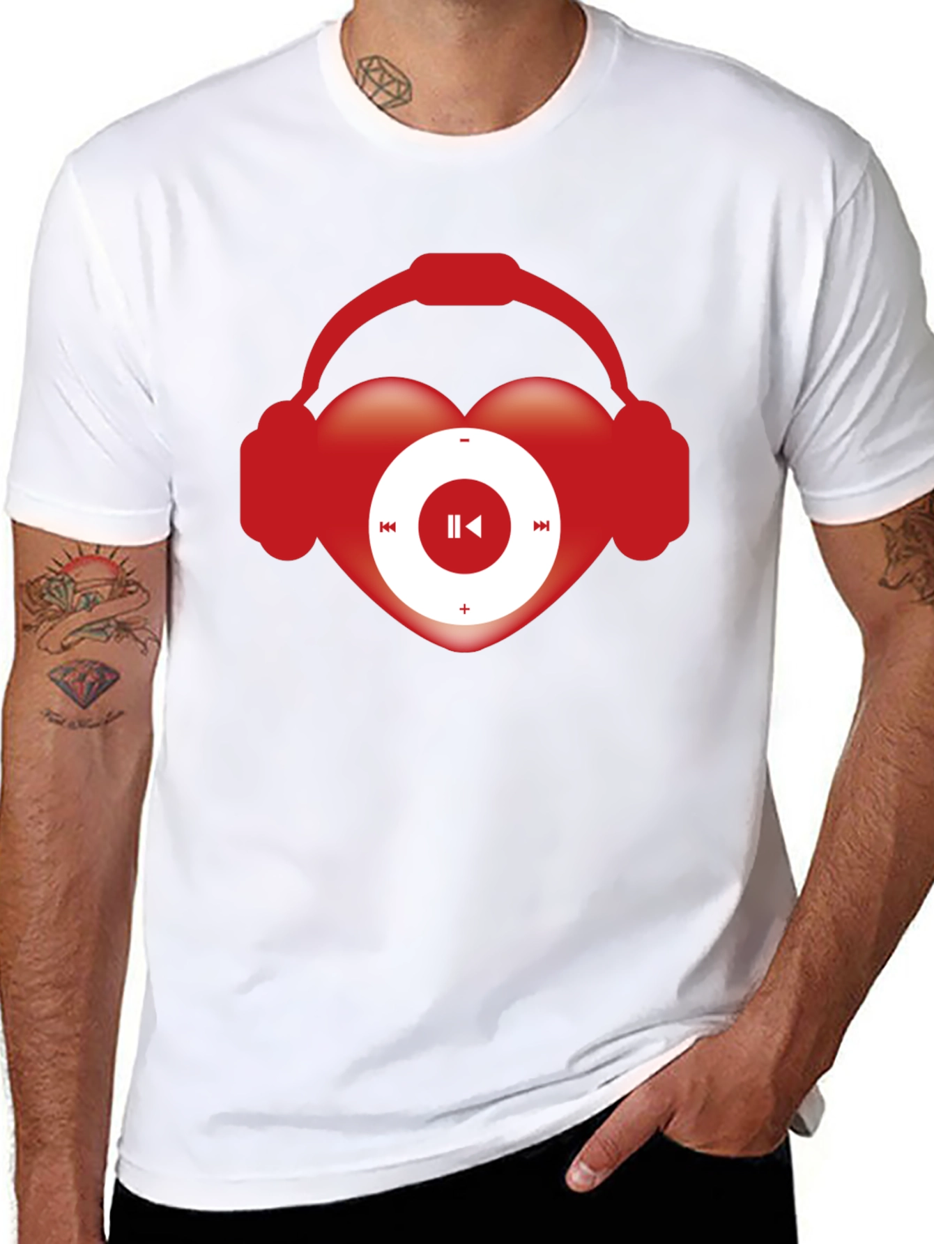 Black Music Lover T-Shirt Heart Headphones Audio Player view 8