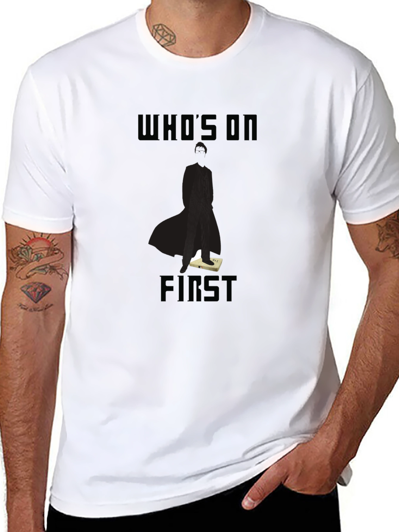 Black Who's On First T-Shirt - Classic Comedy Inspired Tee view 8