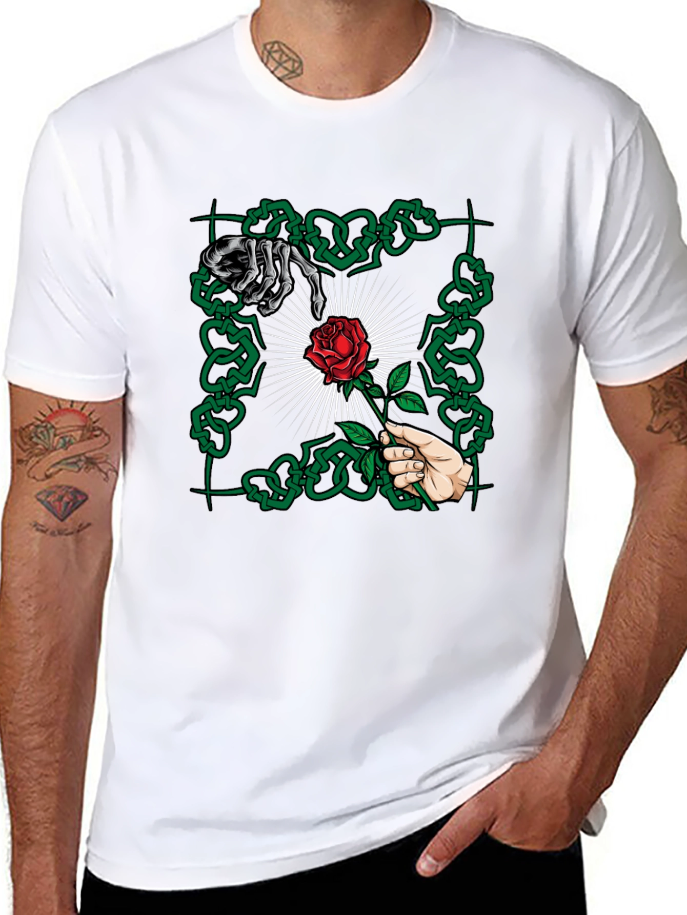 Black Rose & Bones Graphic Tee - Edgy Streetwear view 8