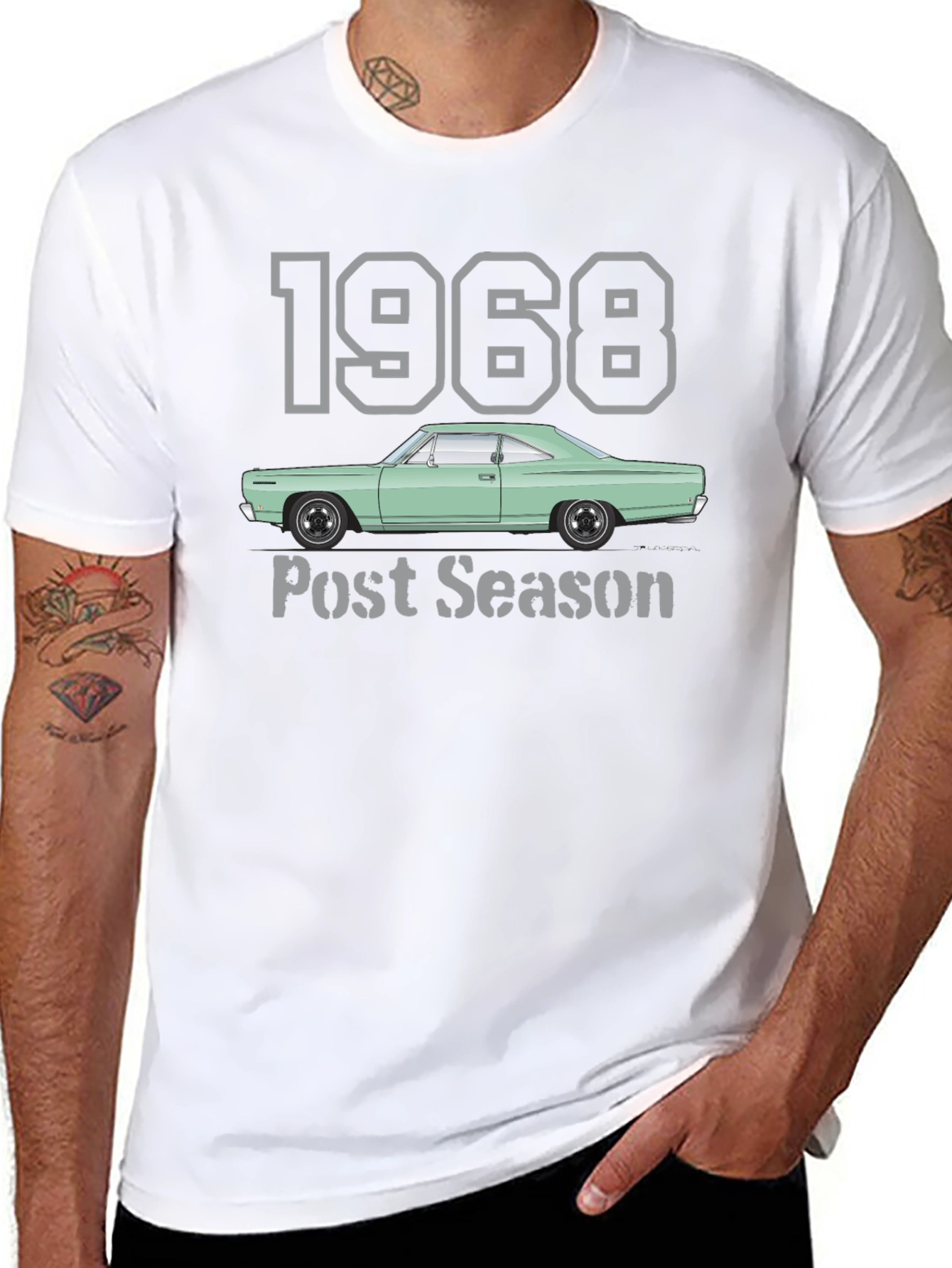Black 1968 Post Season Car T-Shirt view 8