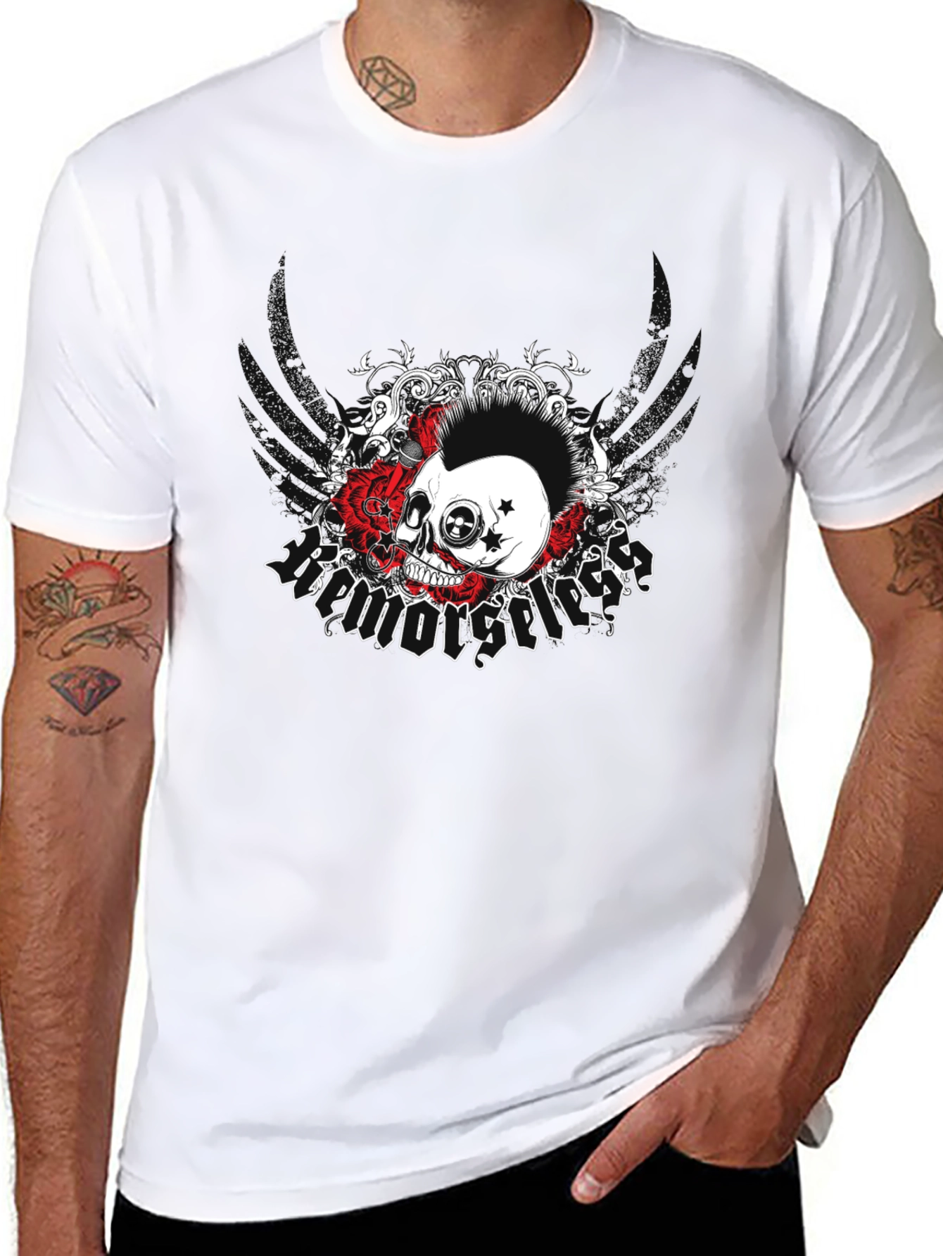 Black Skull & Roses Graphic Tee - Rock Style Shirt view 8