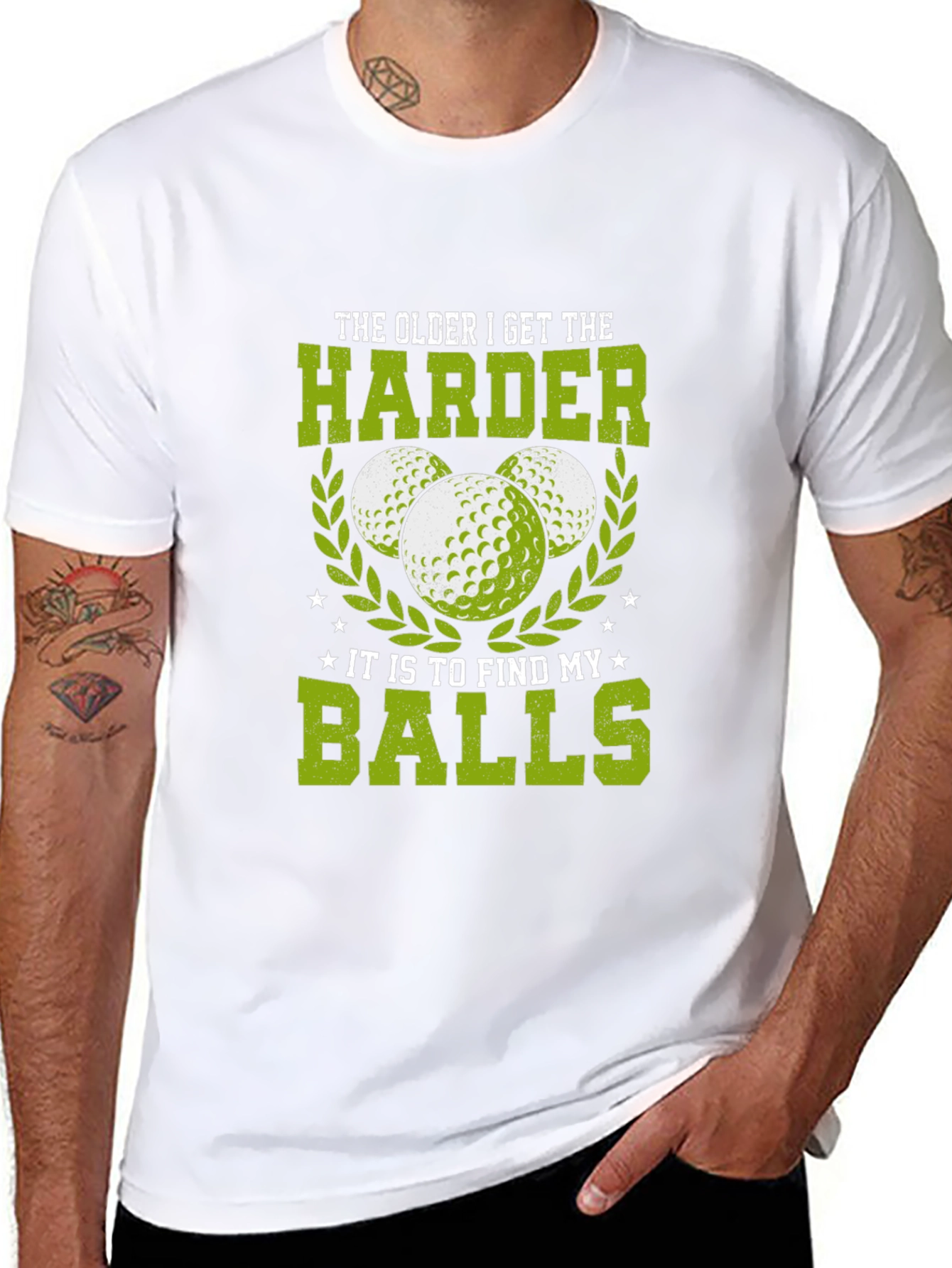 Black Funny Golf T-Shirt: Older Harder to Find Balls view 8