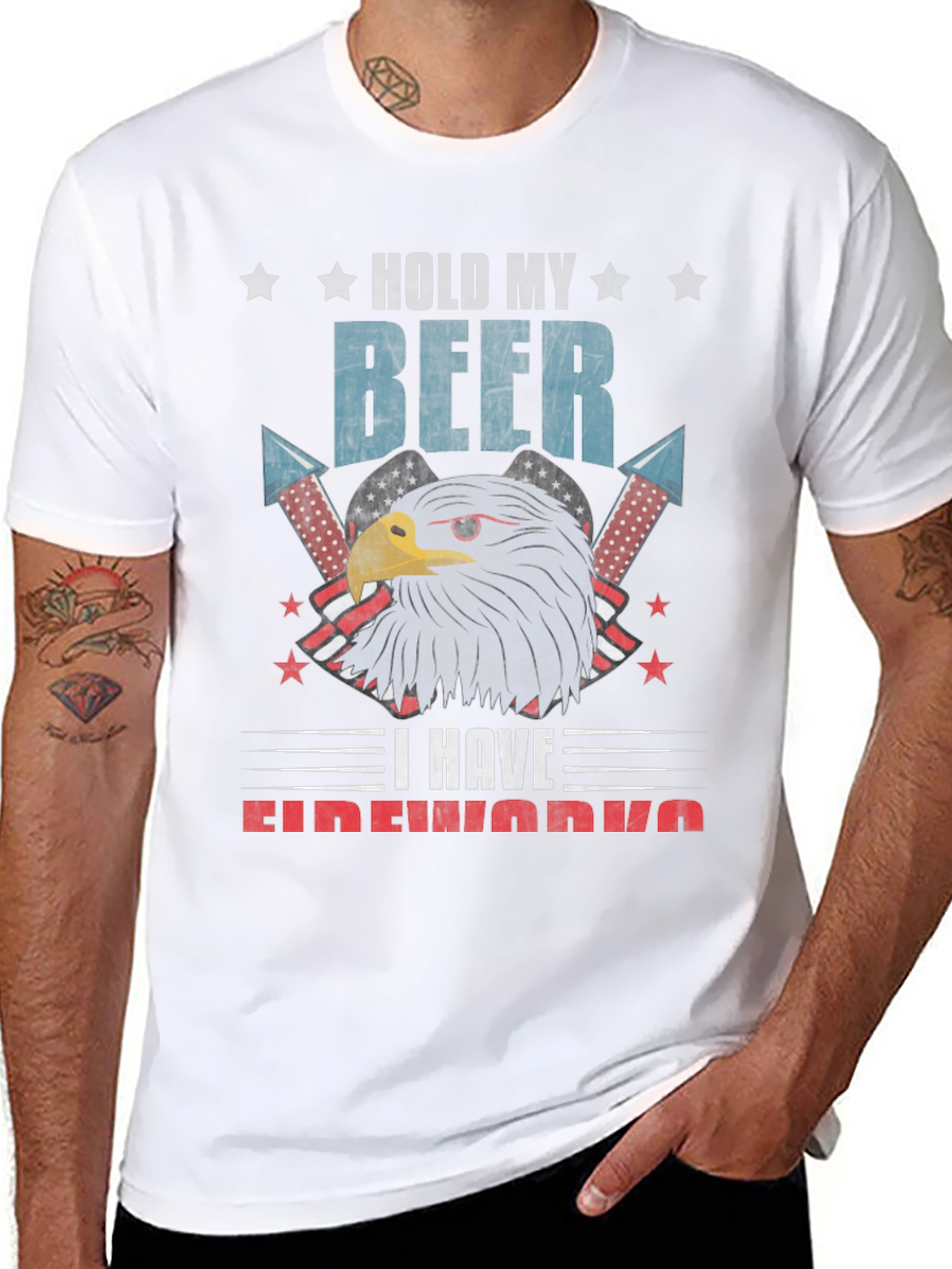 Black Hold My Beer Fireworks Patriotic Eagle T-Shirt view 8