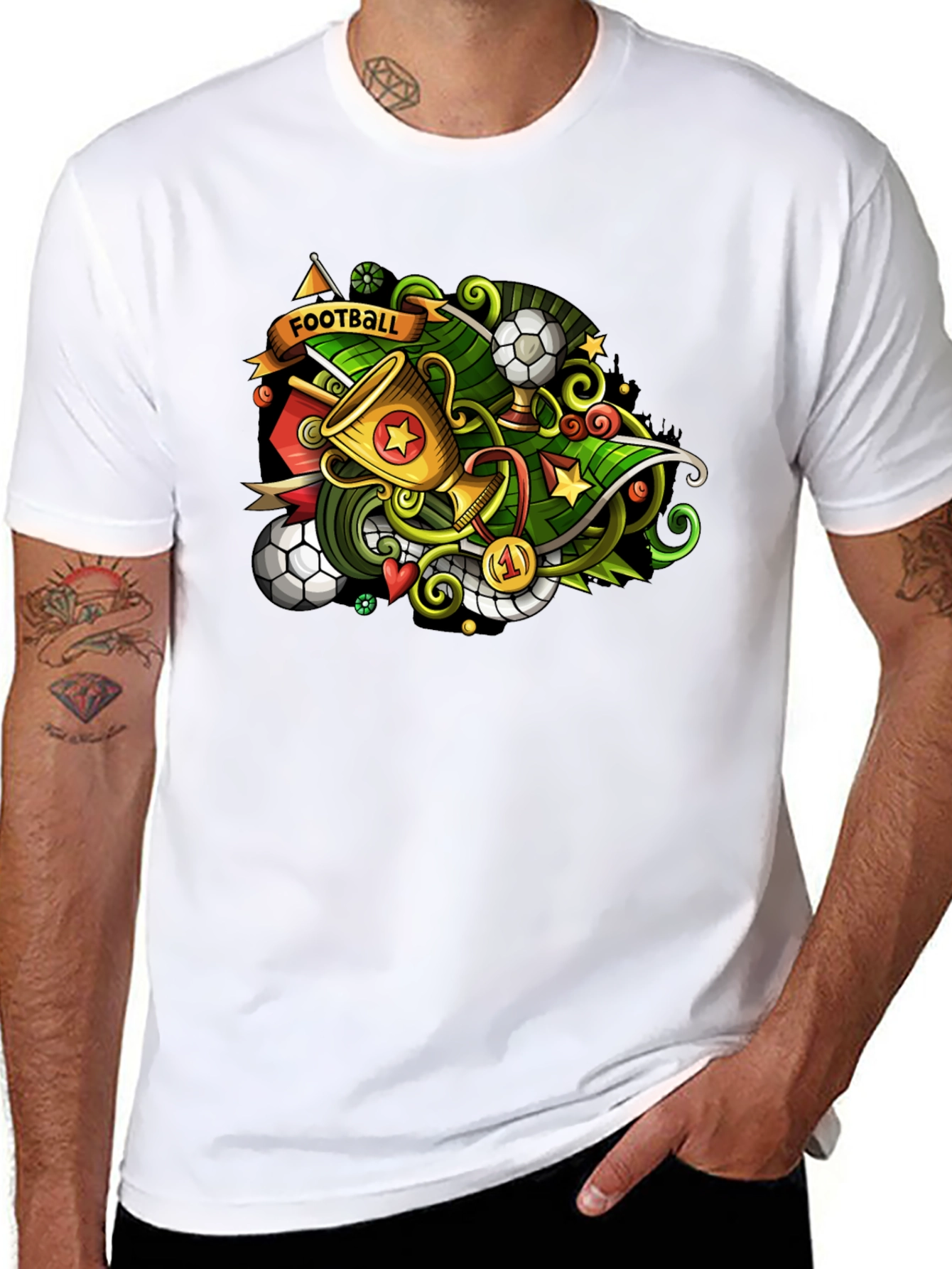 Black Football Cartoon Style T-Shirt view 8