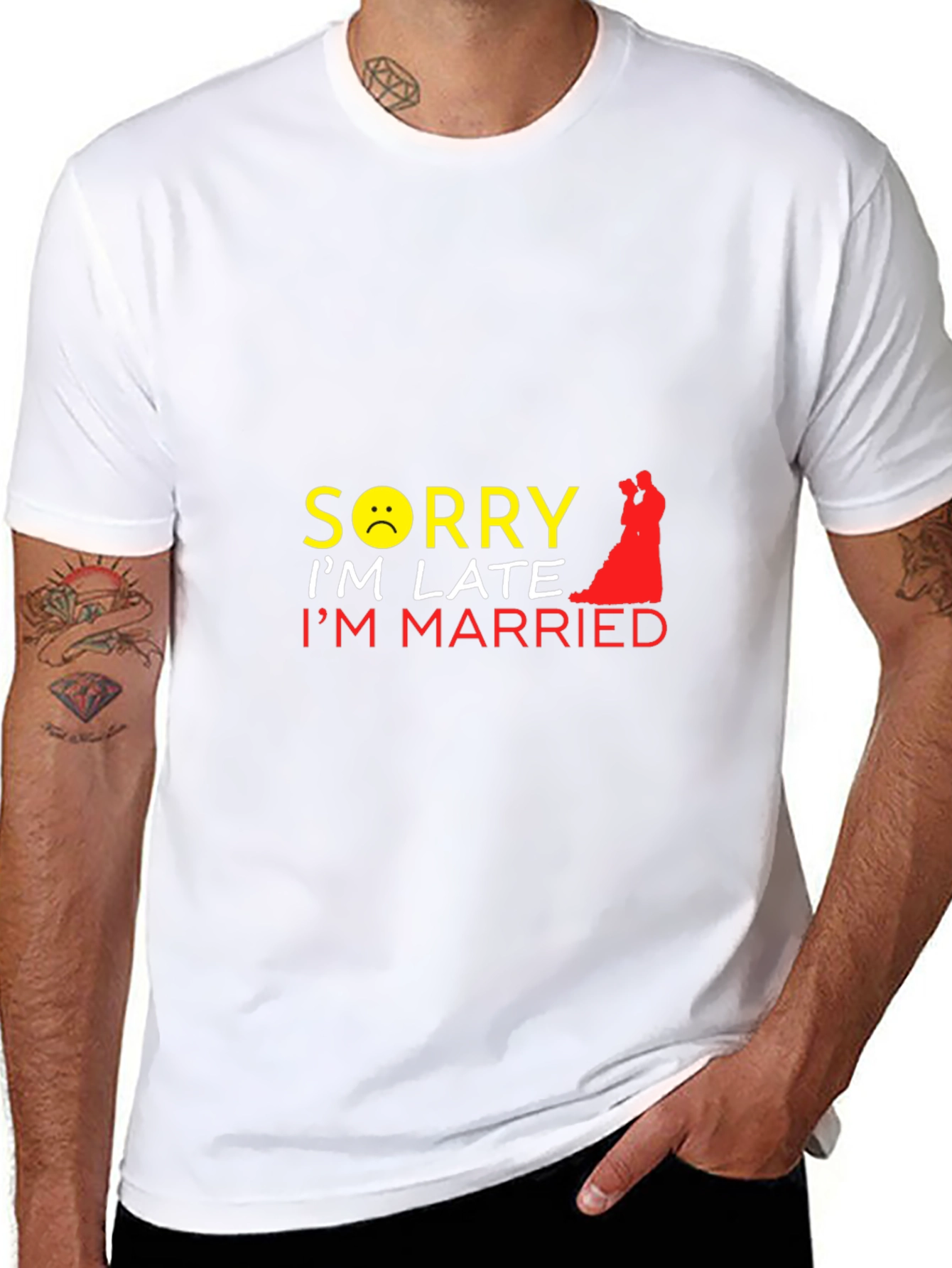 Black Funny Sorry I'm Late I'm Married Graphic T-Shirt view 8