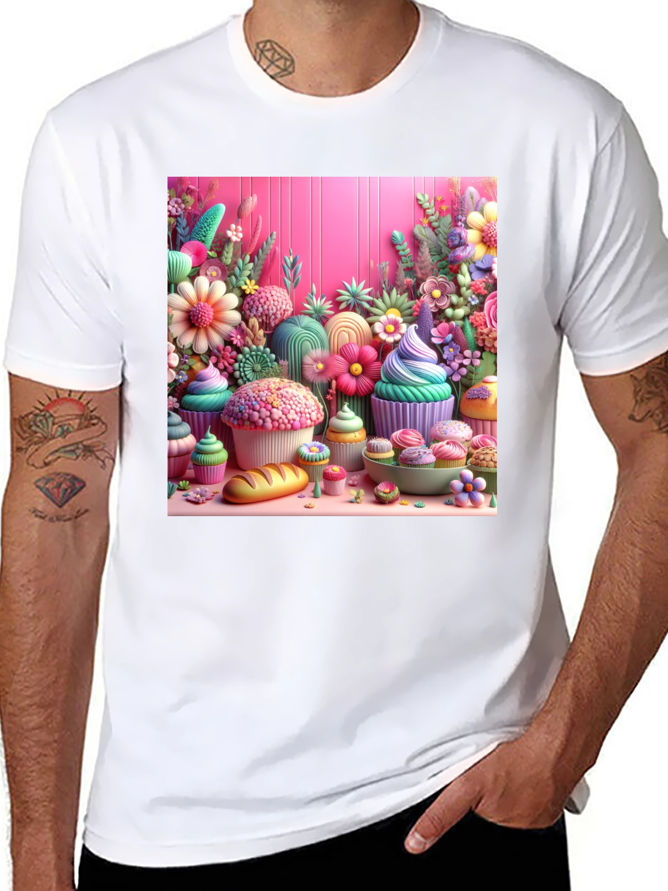 Black Sweet Treat Floral Cupcake T-Shirt view 8