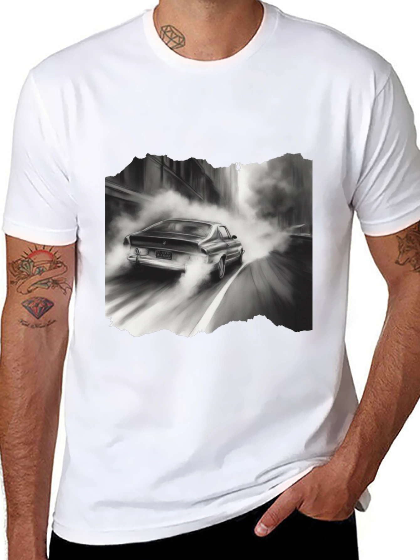 Black Retro Car Graphic Tee - Black Cotton Blend T-Shirt view 8