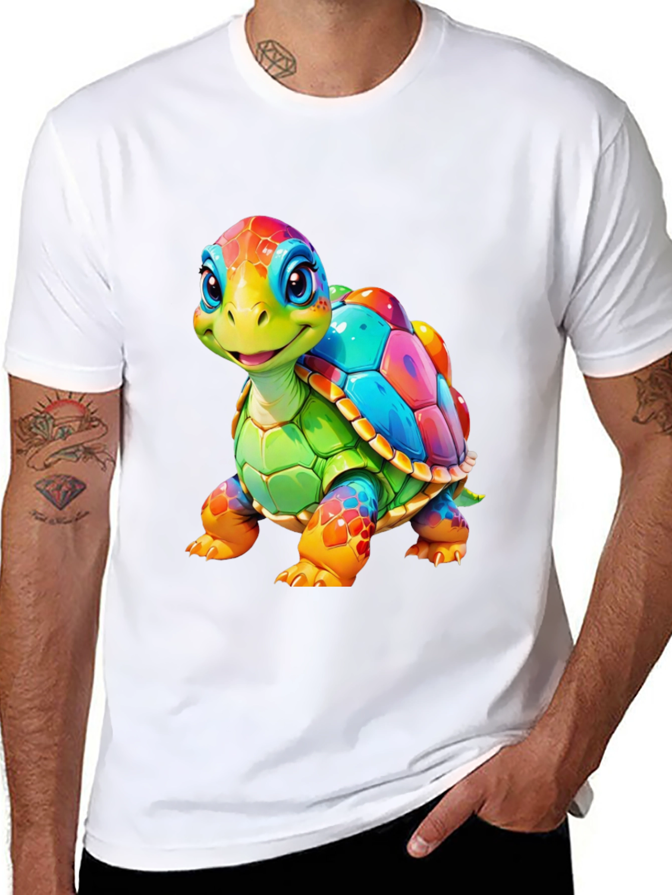 Black Rainbow Turtle Graphic Tee - Unique Colorful Design view 8
