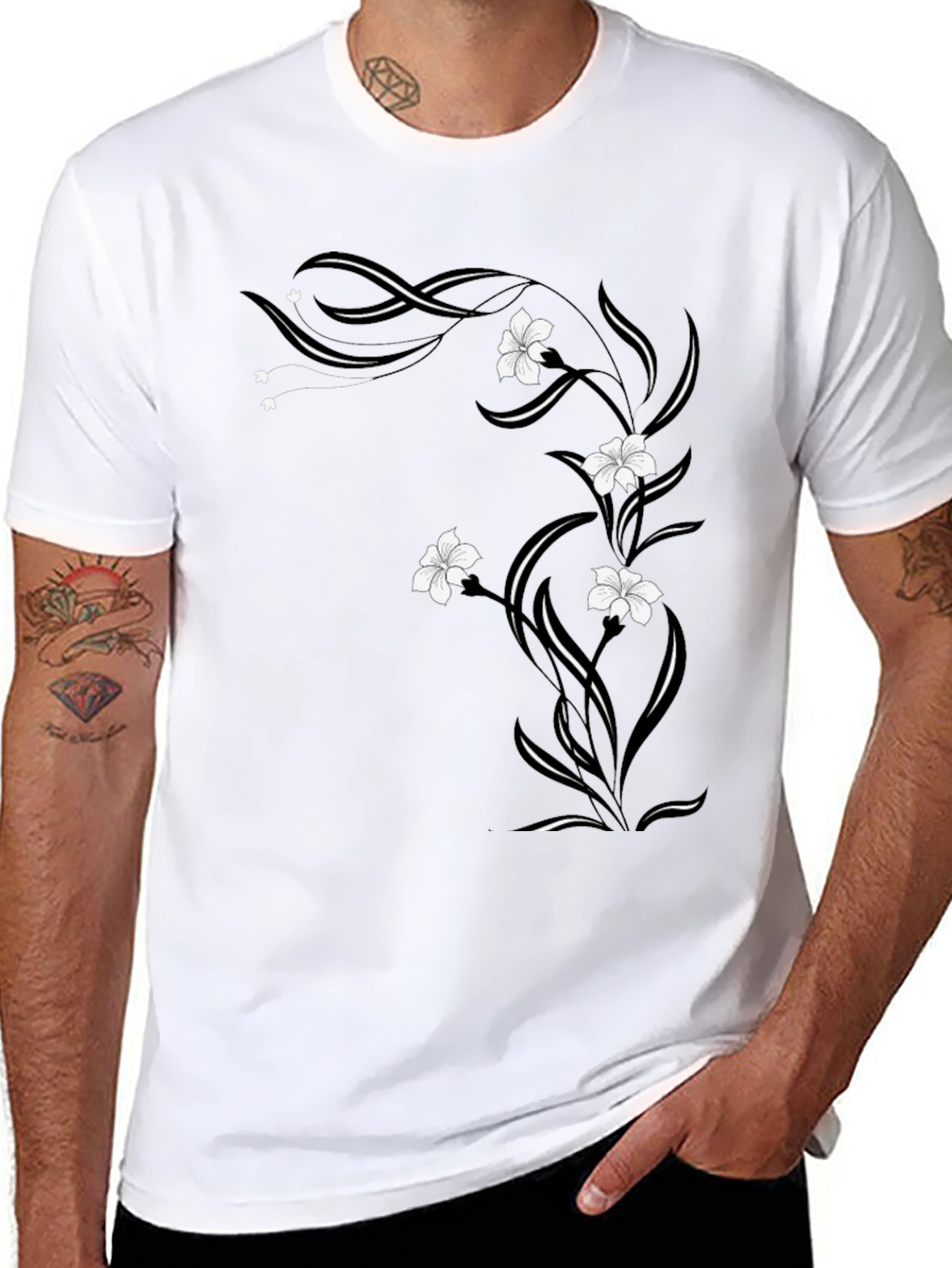 Black Floral Vine Graphic Tee - Black Cotton Blend view 8