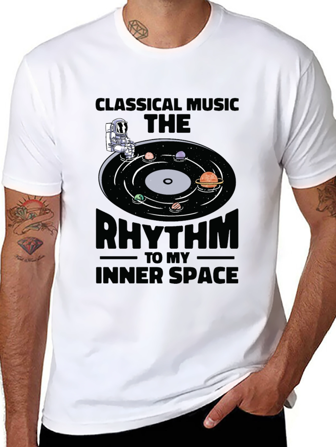 Black Classical Music T-Shirt: Inner Space Rhythm Tee view 8