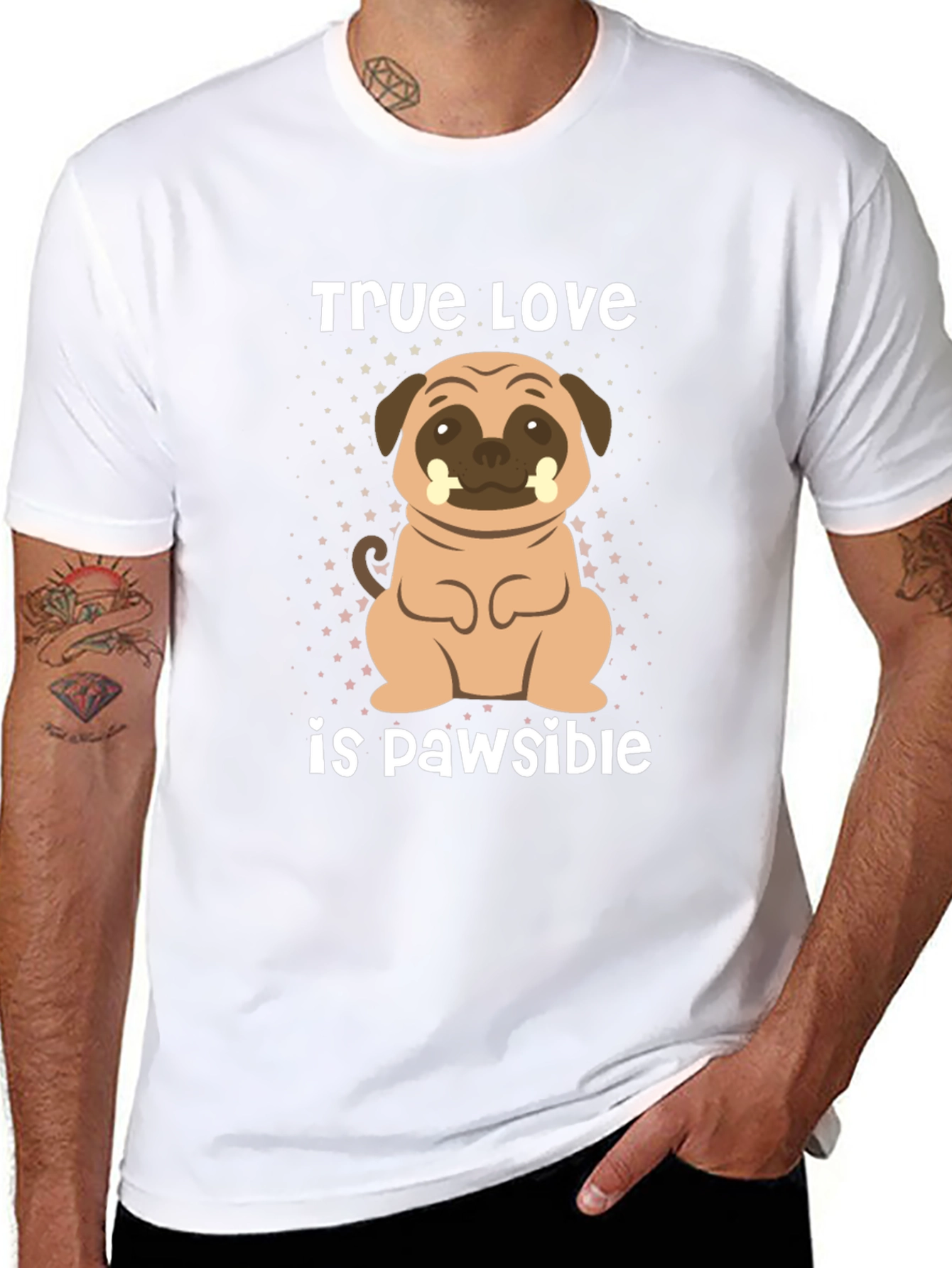 Black True Love is Pawsible Pug T-Shirt view 8