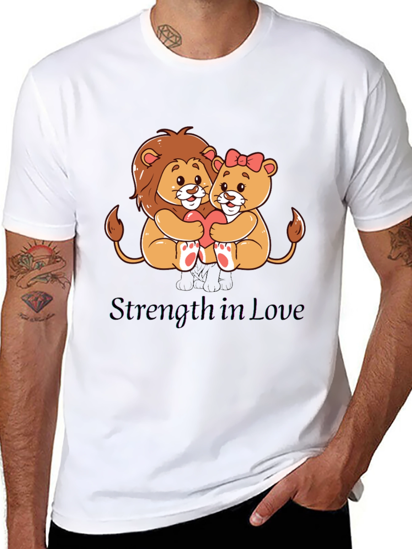 Black Lion Love T-Shirt - Strength in Love Design view 8