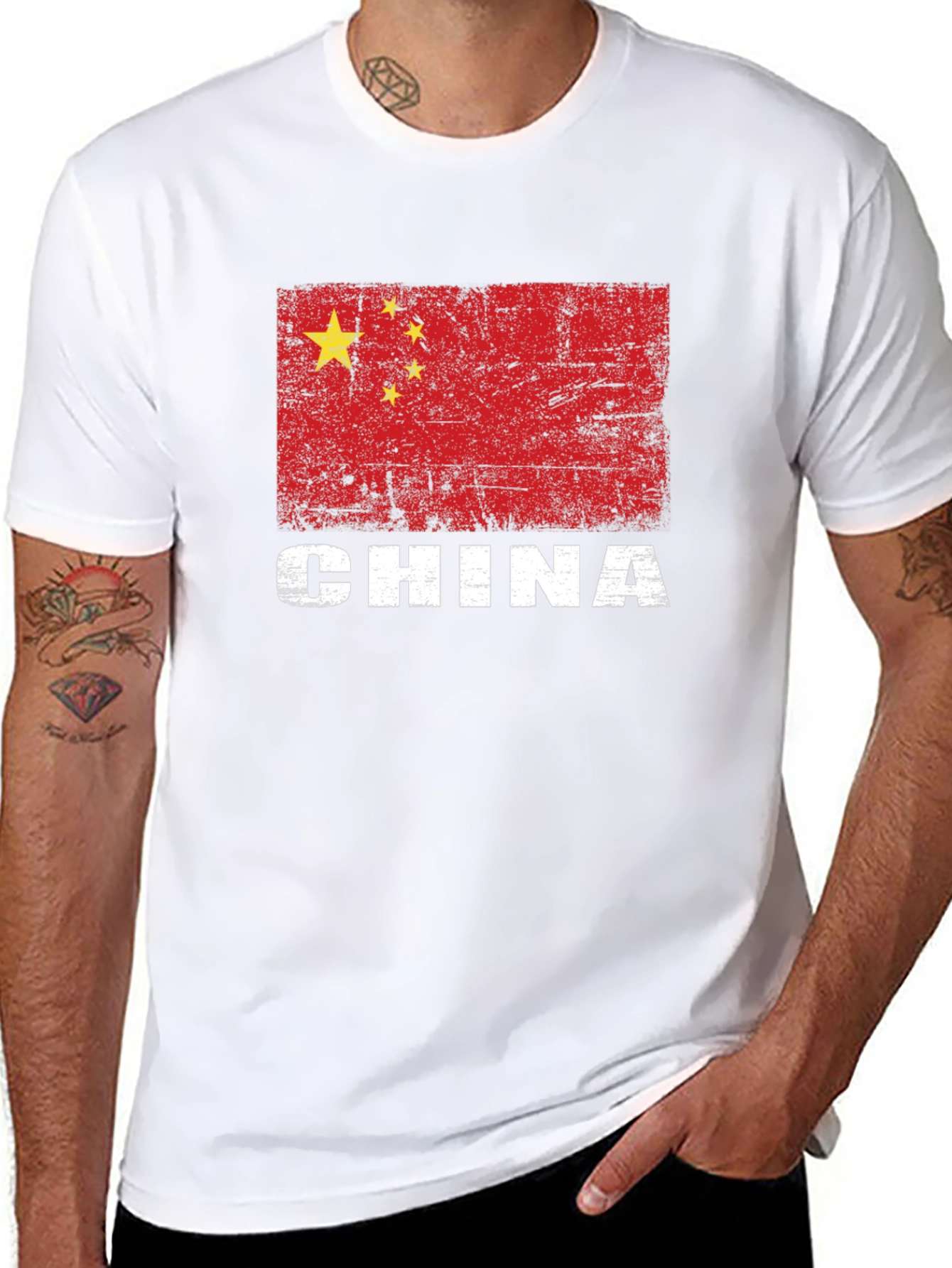 China Flag T-Shirt - Distressed Graphic Tee - 8
