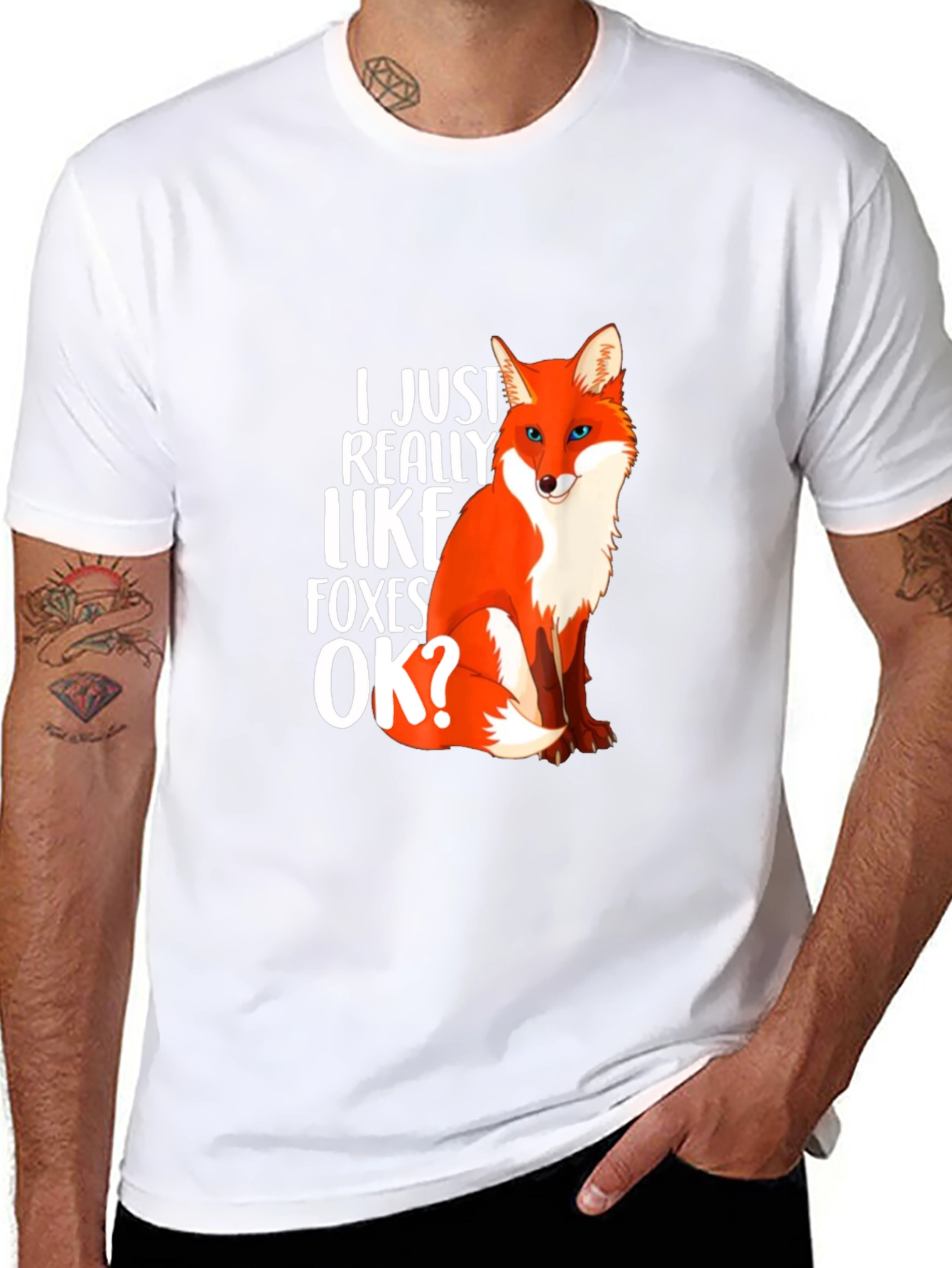 Black I Just Really Like Foxes OK? Graphic T-Shirt view 8