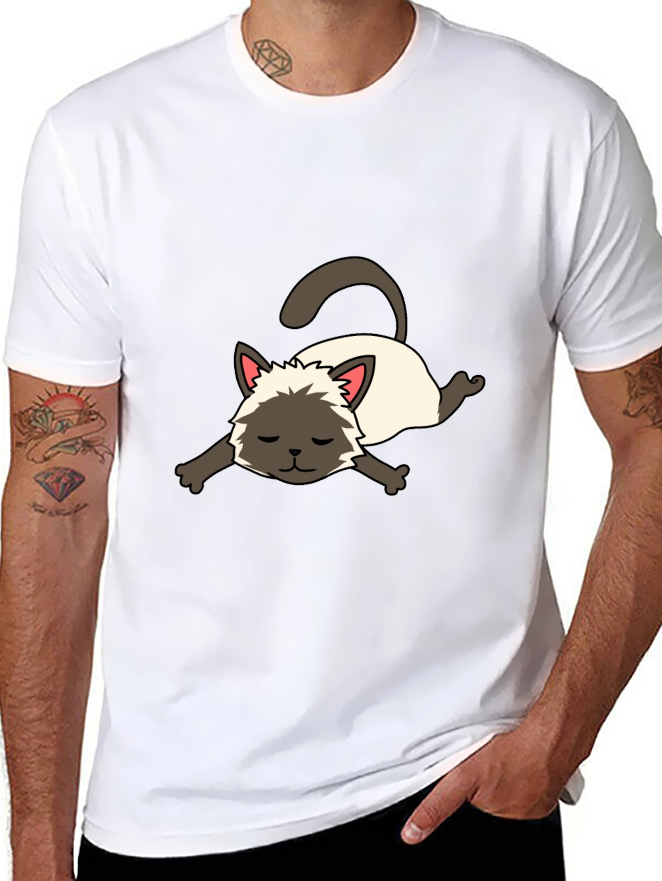 Black Cartoon Siamese Cat Unisex T-Shirt view 8