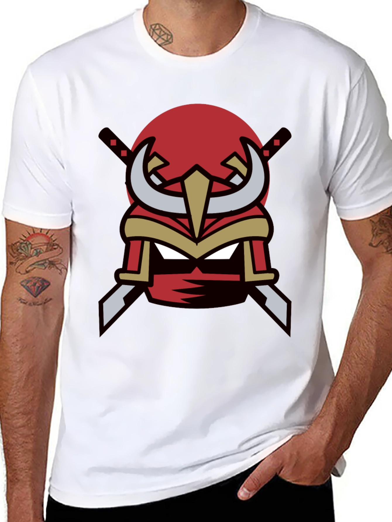 Black Red Ninja Mask Graphic Tee - Cool Samurai Style view 8