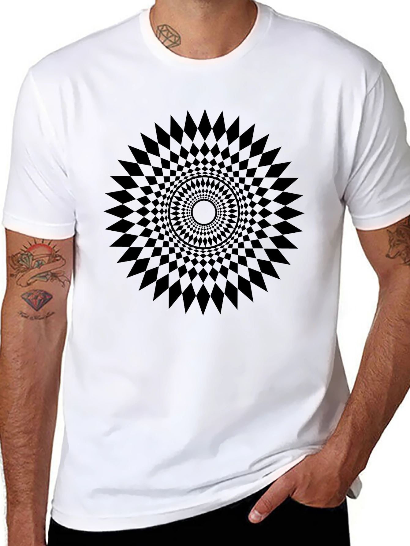 Black Geometric Mandala Graphic Print T-Shirt view 8