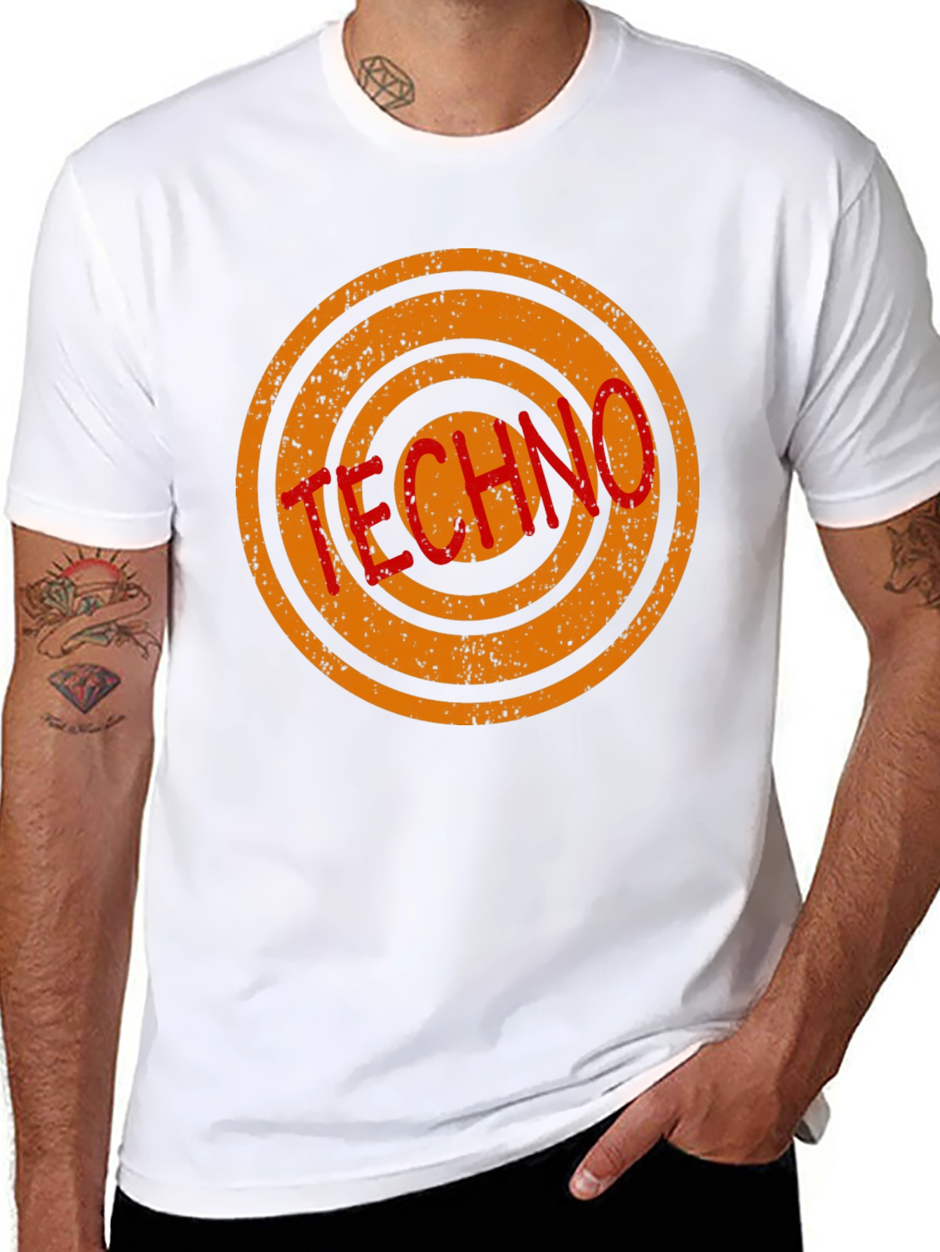 Black Techno Music Graphic Print Black T-Shirt view 8