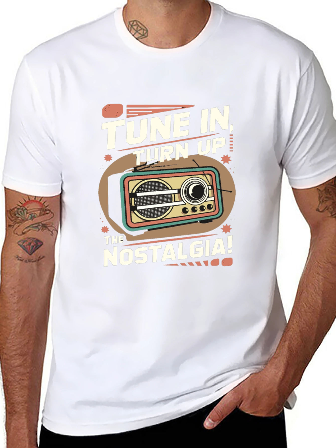Black Tune In Nostalgia Retro Radio T-Shirt view 8