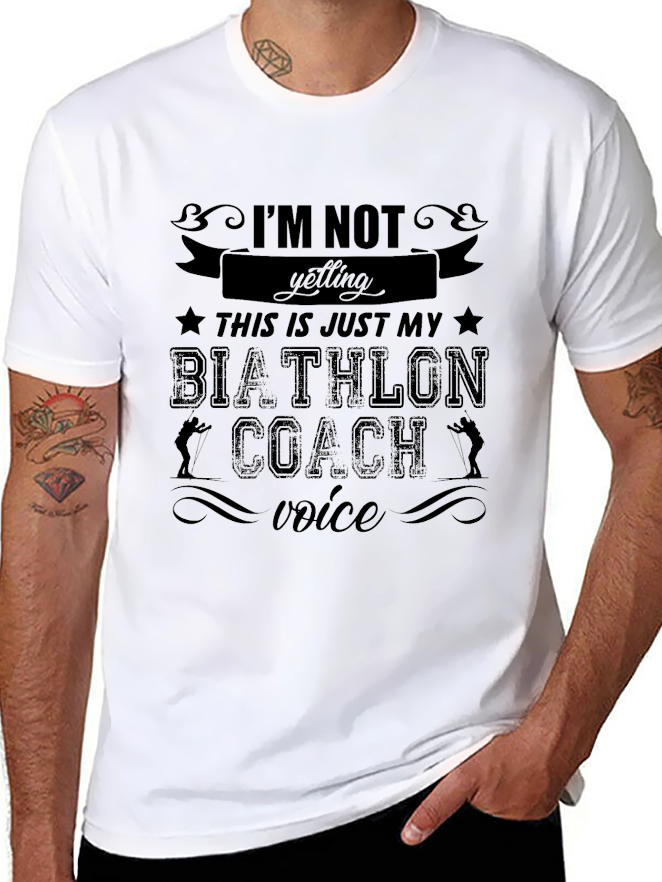 Black Biathlon Coach Voice T-Shirt - Funny Athlete Tee view 8