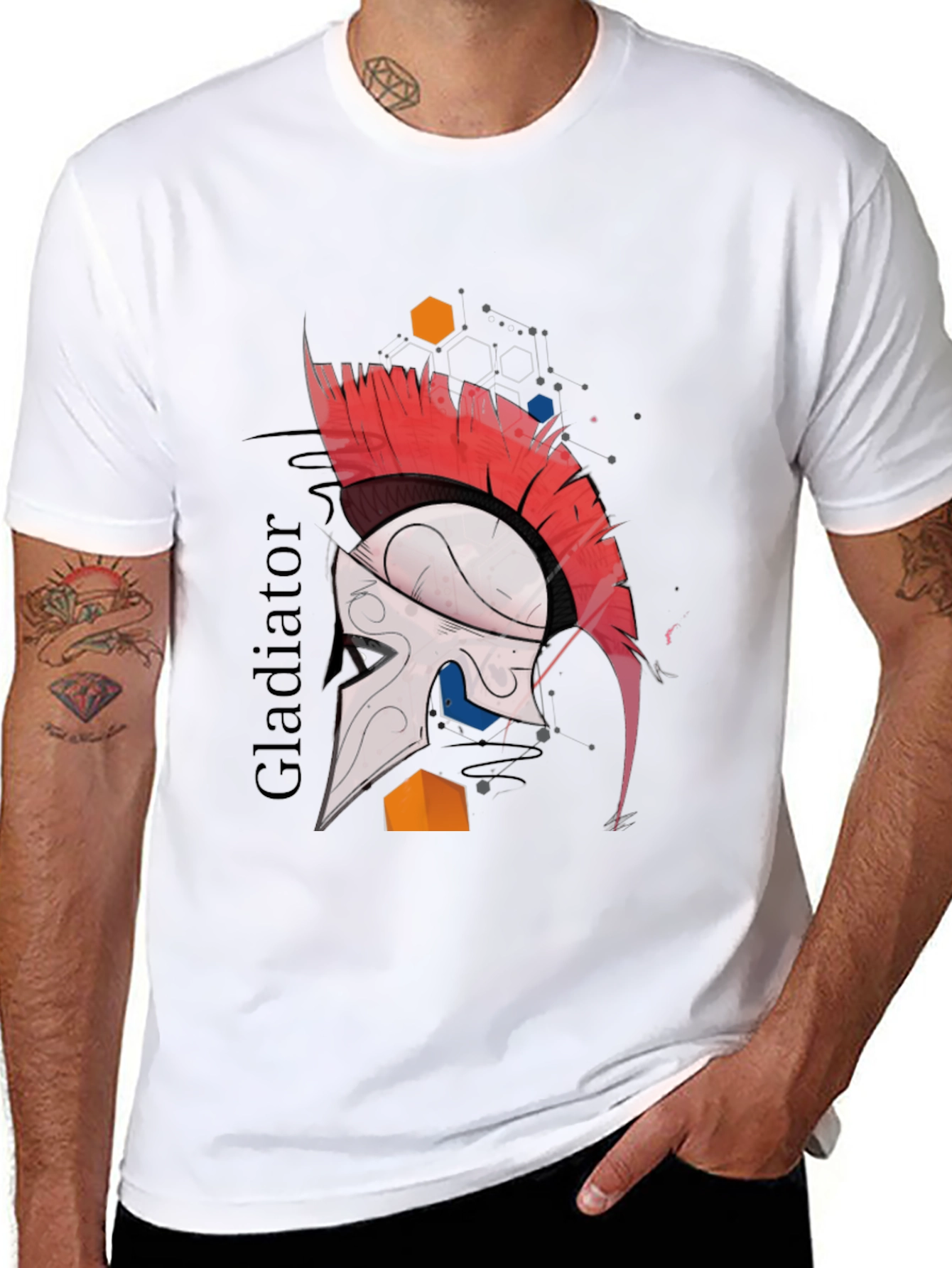 Black Gladiator Helmet Graphic Tee - Cool Warrior Design view 8