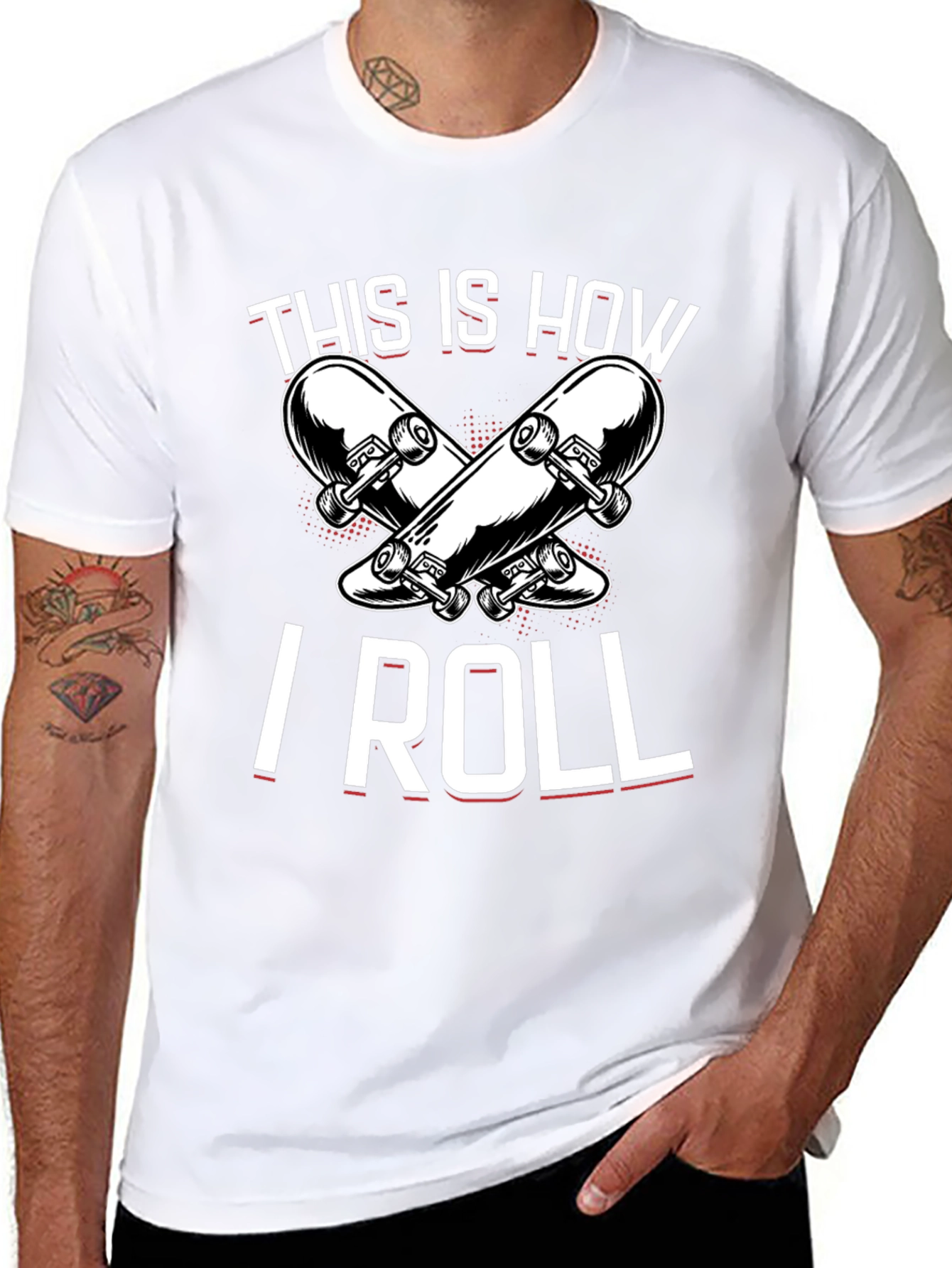 Black Skateboarder T-Shirt: "This Is How I Roll" Black Tee view 8