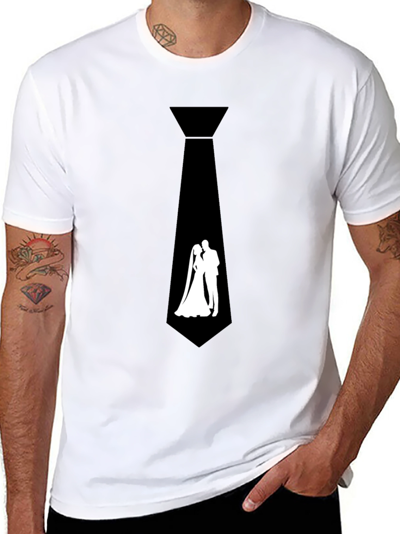 Black Novelty Wedding Tie Graphic Tee - Black view 8