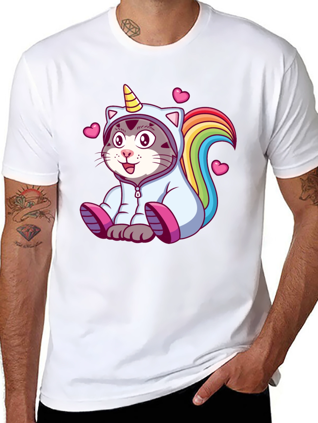 Black Unicorn Cat T-Shirt - Cute Cartoon Animal Tee view 8