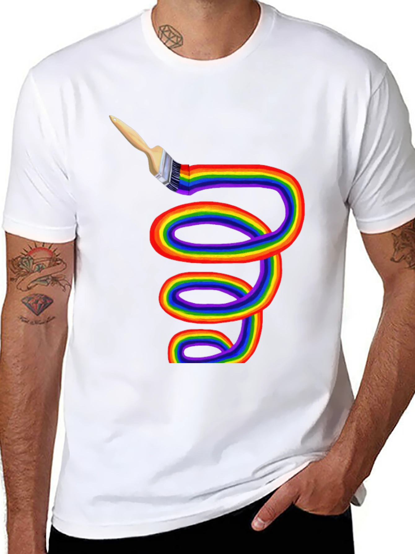 Rainbow Paintbrush Tee - Artistic Expression - 8