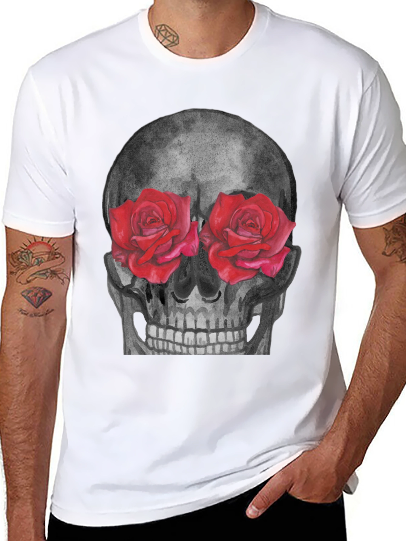 Black Skull & Roses Graphic Tee - Unique Design view 8