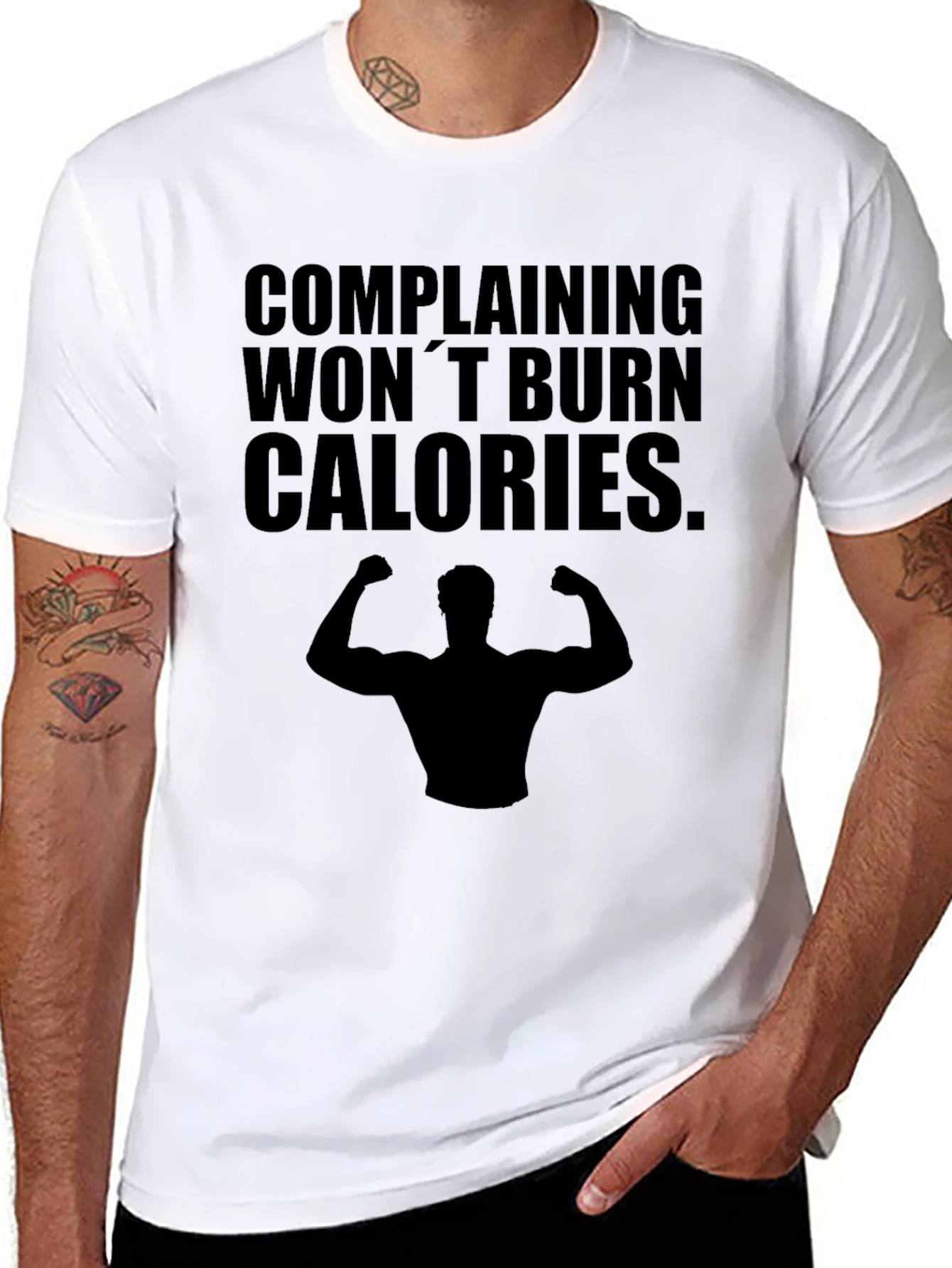 Black Funny Workout T-Shirt - Complaining Won't Burn Calories view 8